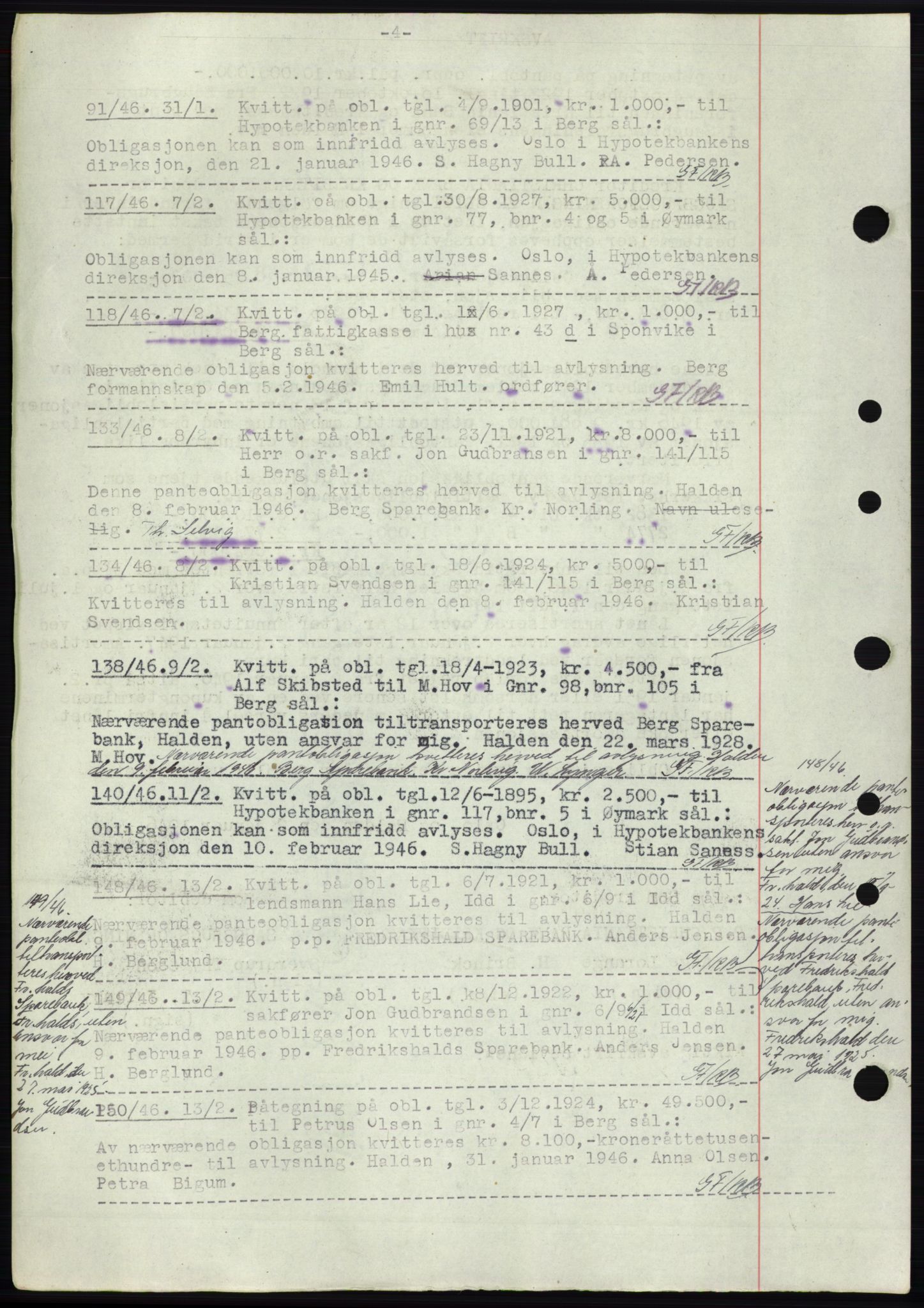 Idd og Marker sorenskriveri, SAO/A-10283/G/Gb/Gbc/L0003: Pantebok nr. B4-9b, 1946-1946, Tingl.dato: 31.01.1946