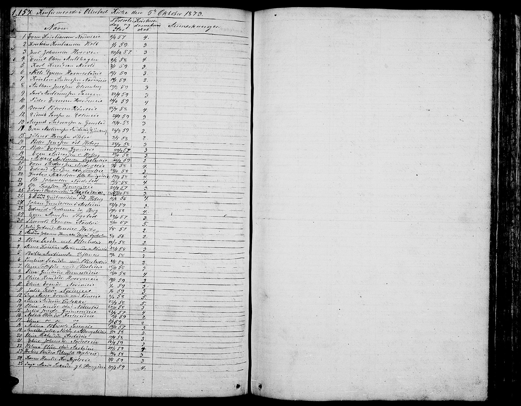 Stange prestekontor, AV/SAH-PREST-002/L/L0002: Klokkerbok nr. 2, 1838-1879, s. 157