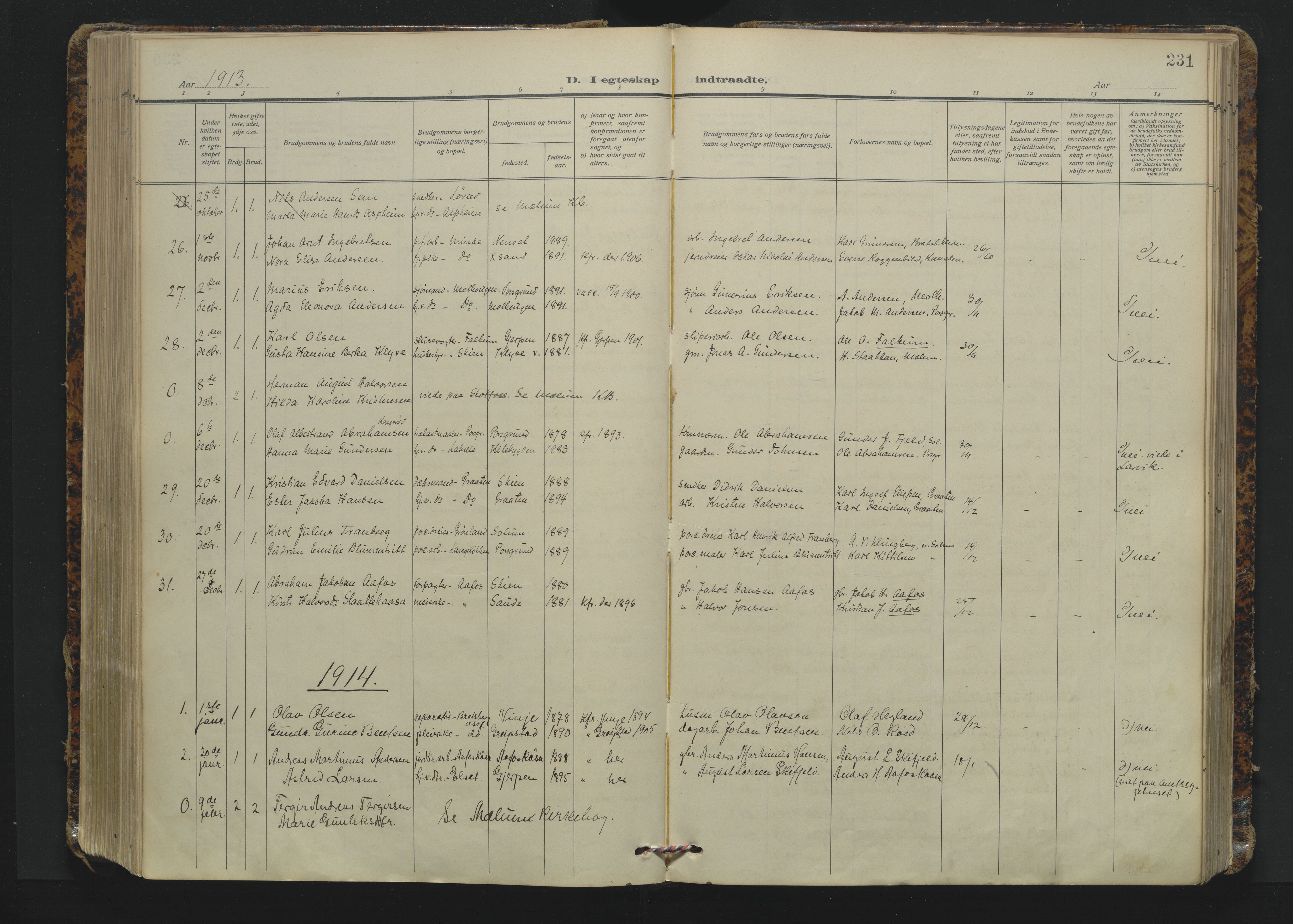 Solum kirkebøker, AV/SAKO-A-306/F/Fa/L0012: Ministerialbok nr. I 12, 1909-1922, s. 231