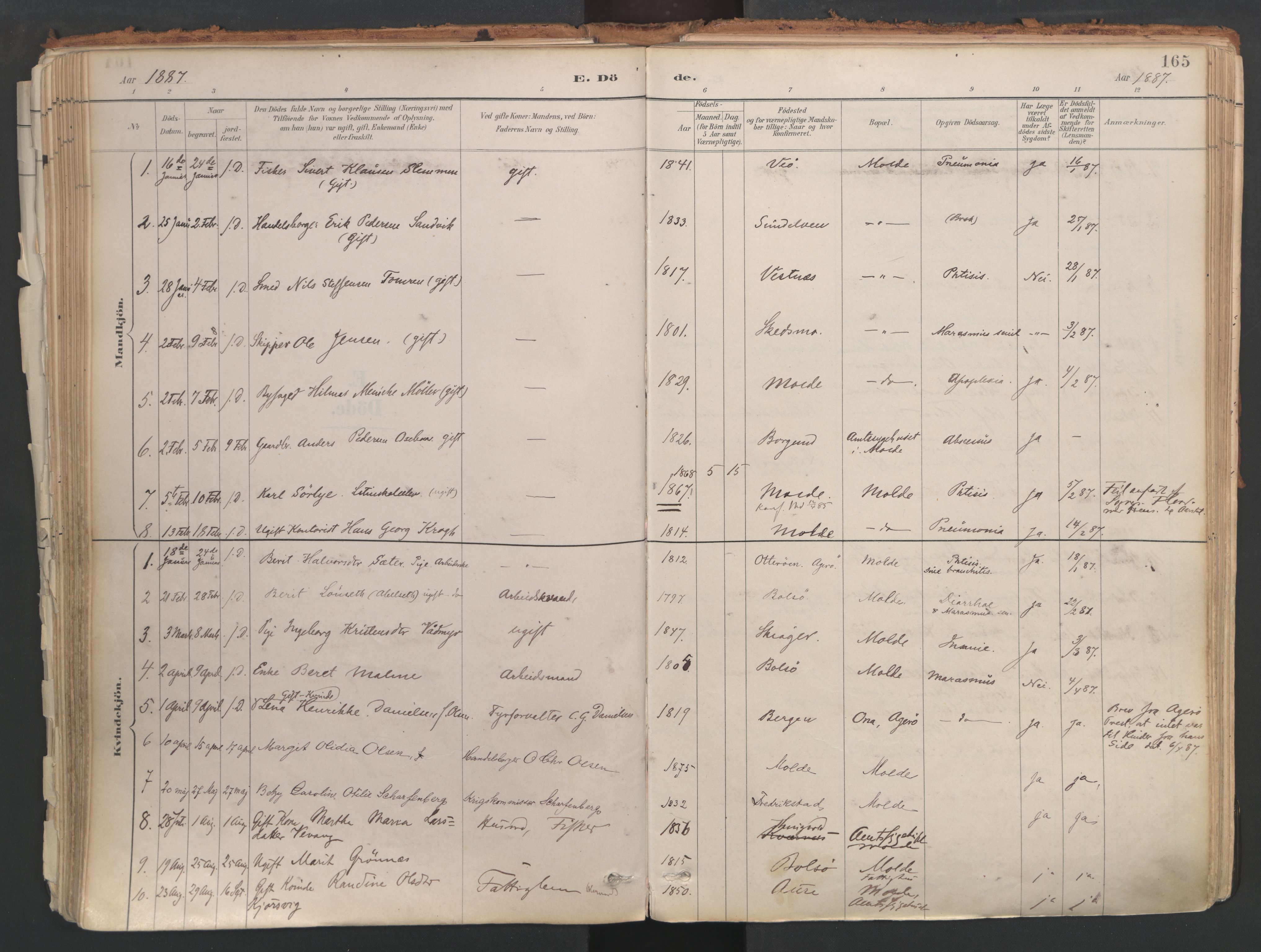 Ministerialprotokoller, klokkerbøker og fødselsregistre - Møre og Romsdal, AV/SAT-A-1454/558/L0692: Ministerialbok nr. 558A06, 1887-1971, s. 165