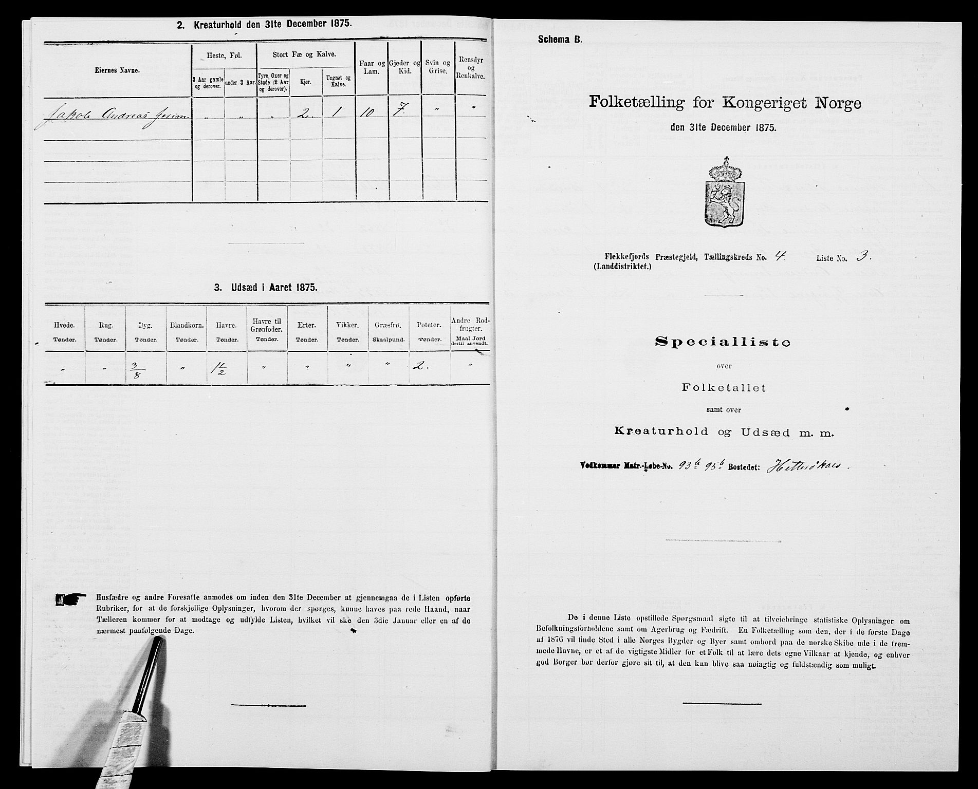 SAK, Folketelling 1875 for 1042L Flekkefjord prestegjeld, Nes sokn og Hidra sokn, 1875, s. 538