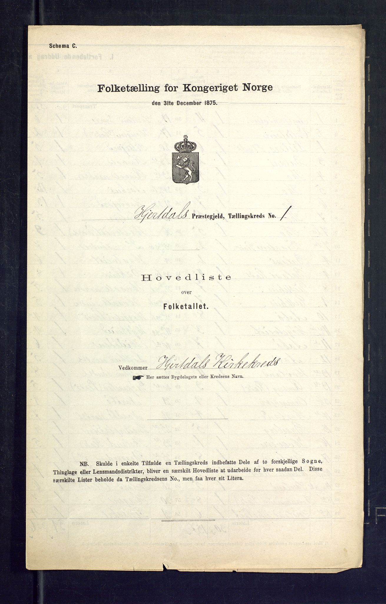 SAKO, Folketelling 1875 for 0827P Hjartdal prestegjeld, 1875, s. 2