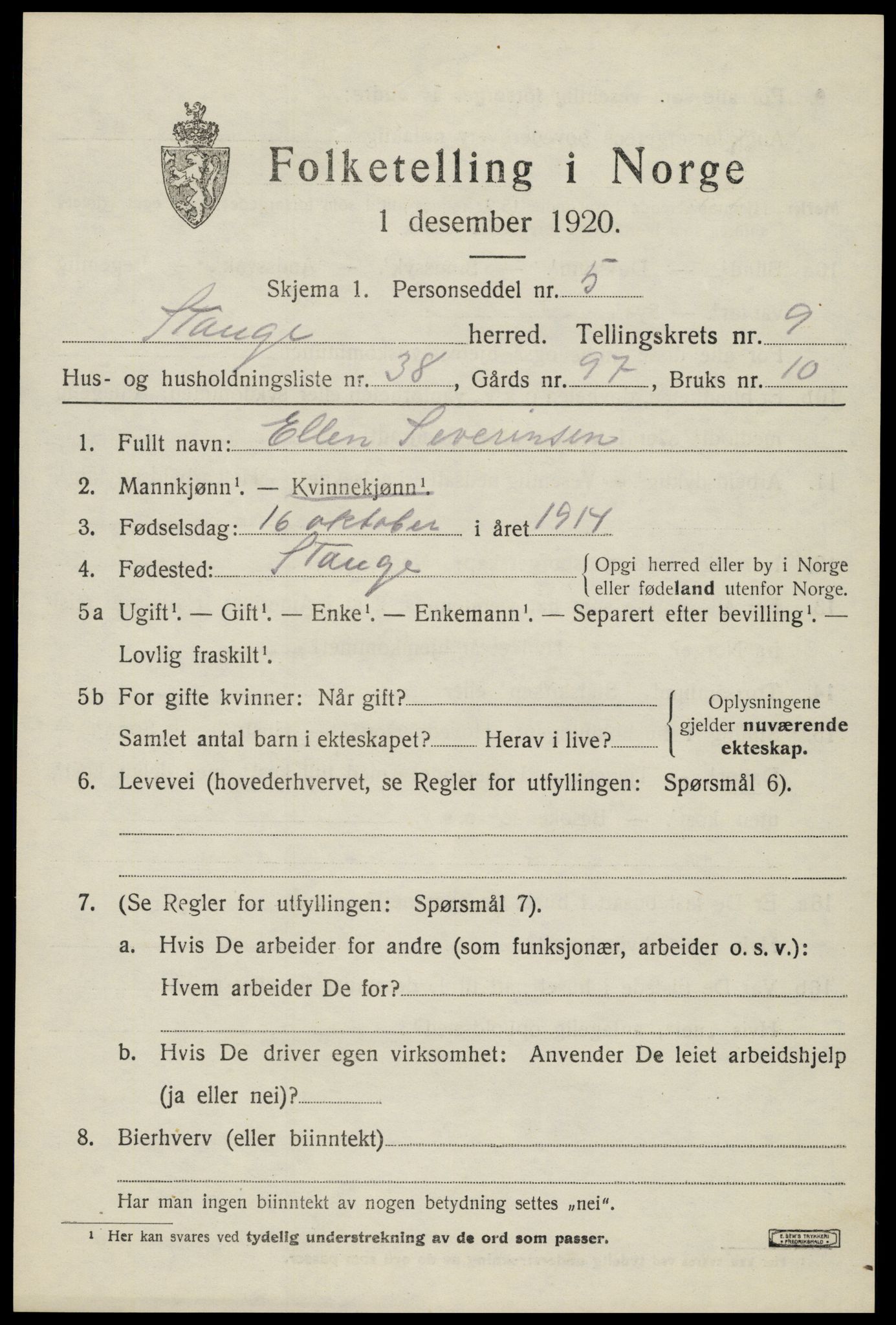 SAH, Folketelling 1920 for 0417 Stange herred, 1920, s. 15079