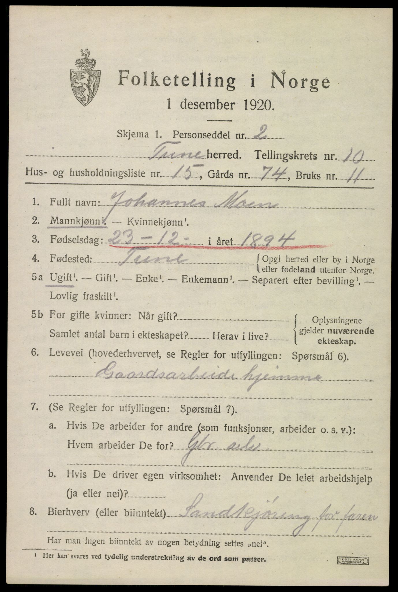 SAO, Folketelling 1920 for 0130 Tune herred, 1920, s. 10854