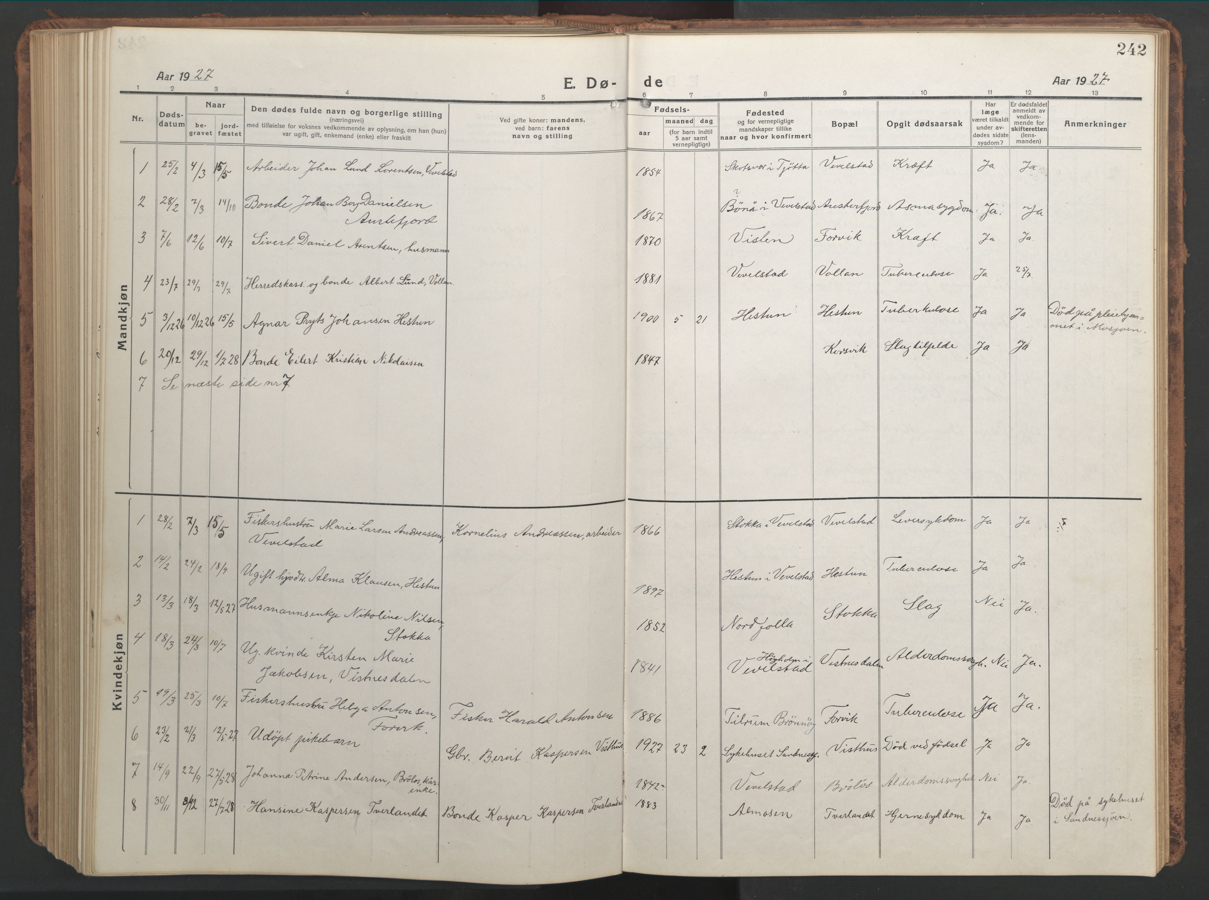 Ministerialprotokoller, klokkerbøker og fødselsregistre - Nordland, AV/SAT-A-1459/819/L0278: Klokkerbok nr. 819C04, 1917-1967, s. 242