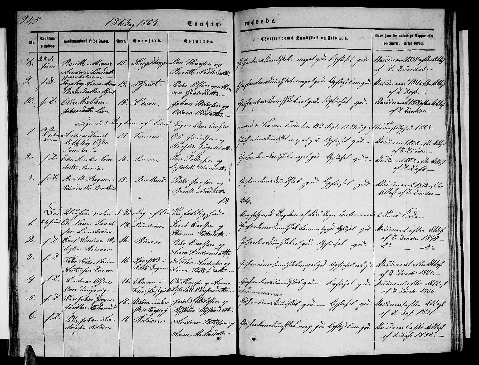 Ministerialprotokoller, klokkerbøker og fødselsregistre - Nordland, SAT/A-1459/839/L0572: Klokkerbok nr. 839C02, 1841-1873, s. 245