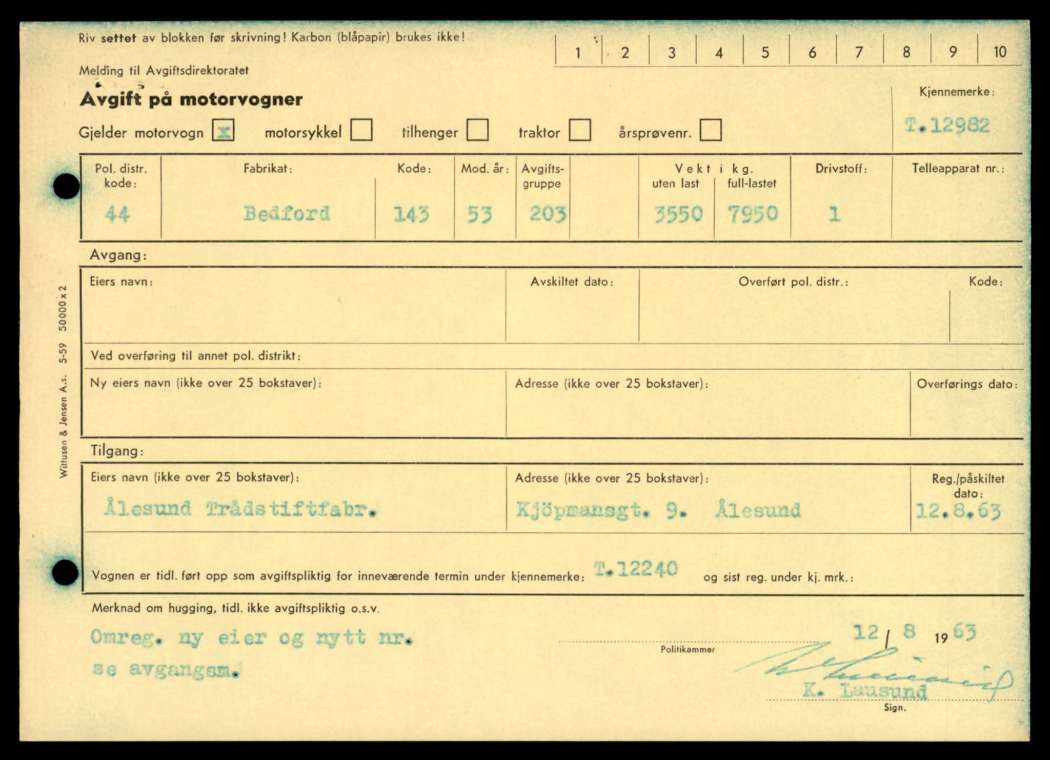 Møre og Romsdal vegkontor - Ålesund trafikkstasjon, AV/SAT-A-4099/F/Fe/L0036: Registreringskort for kjøretøy T 12831 - T 13030, 1927-1998, s. 2253