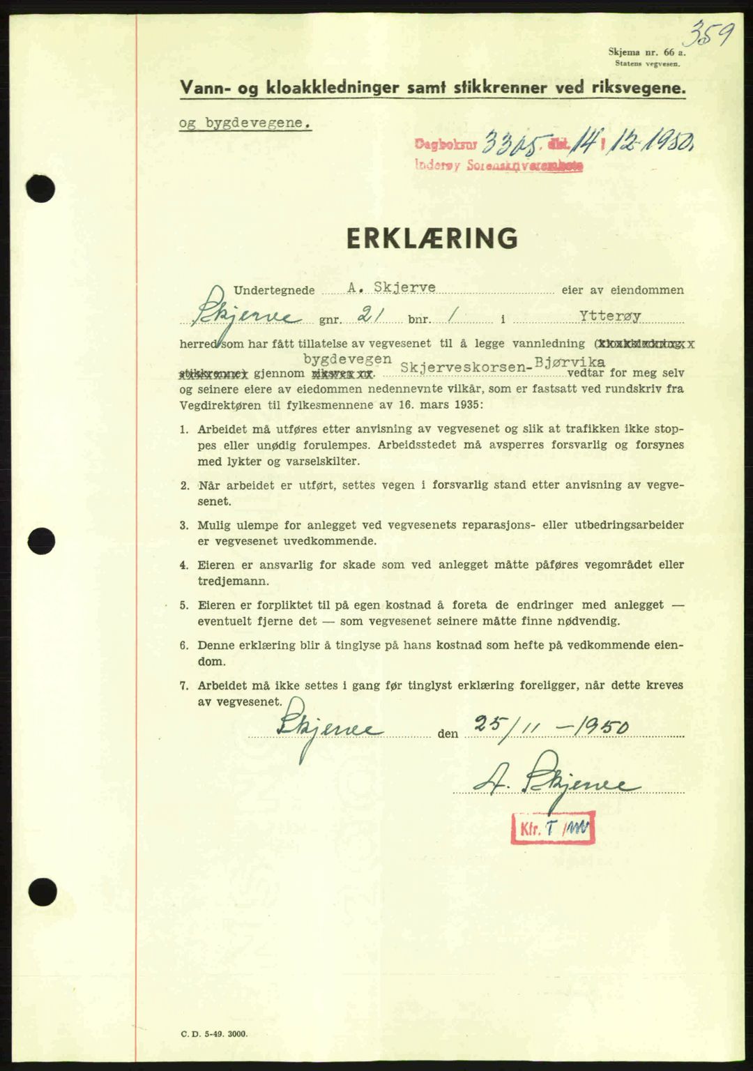 Inderøy sorenskriveri, SAT/A-4147/1/2/2C: Pantebok nr. Y1, 1936-1950, Dagboknr: 3305/1950