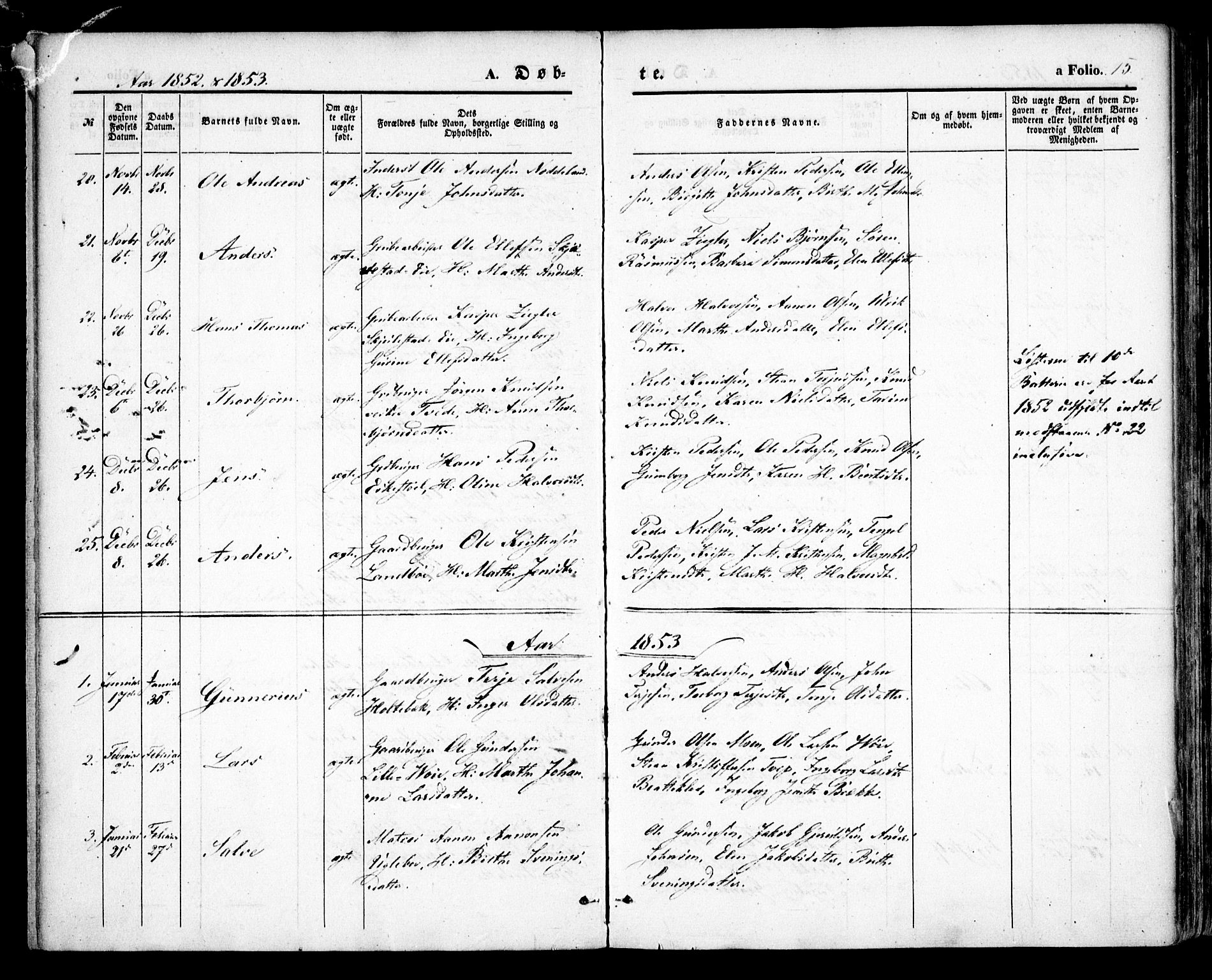 Austre Moland sokneprestkontor, AV/SAK-1111-0001/F/Fa/Faa/L0007: Ministerialbok nr. A 7, 1847-1857, s. 15