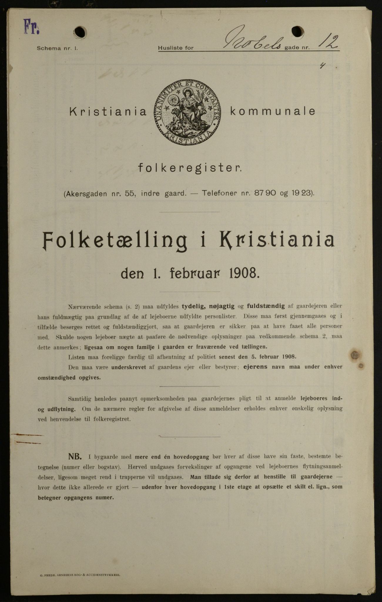 OBA, Kommunal folketelling 1.2.1908 for Kristiania kjøpstad, 1908, s. 63923