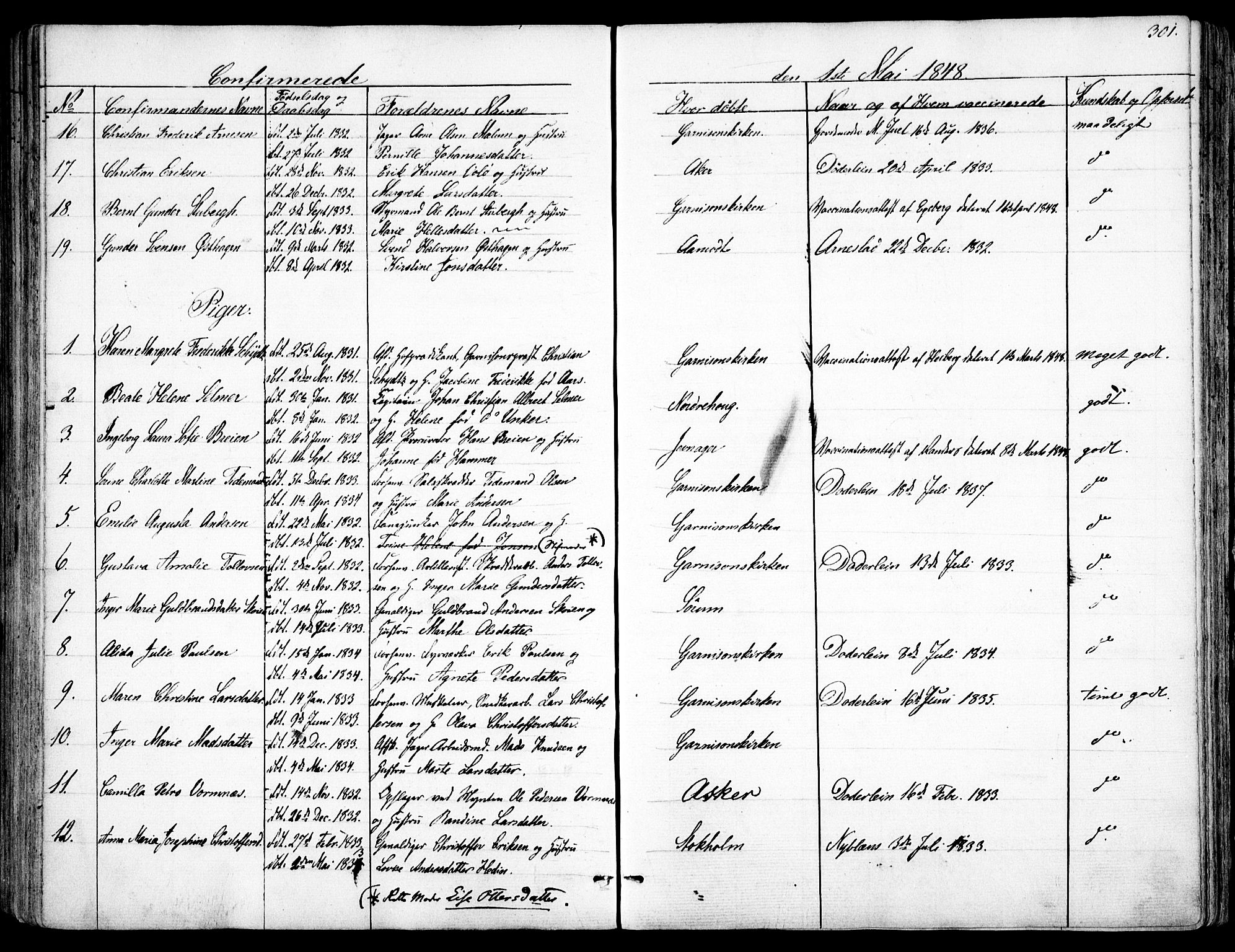 Garnisonsmenigheten Kirkebøker, SAO/A-10846/F/Fa/L0008: Ministerialbok nr. 8, 1842-1859, s. 301