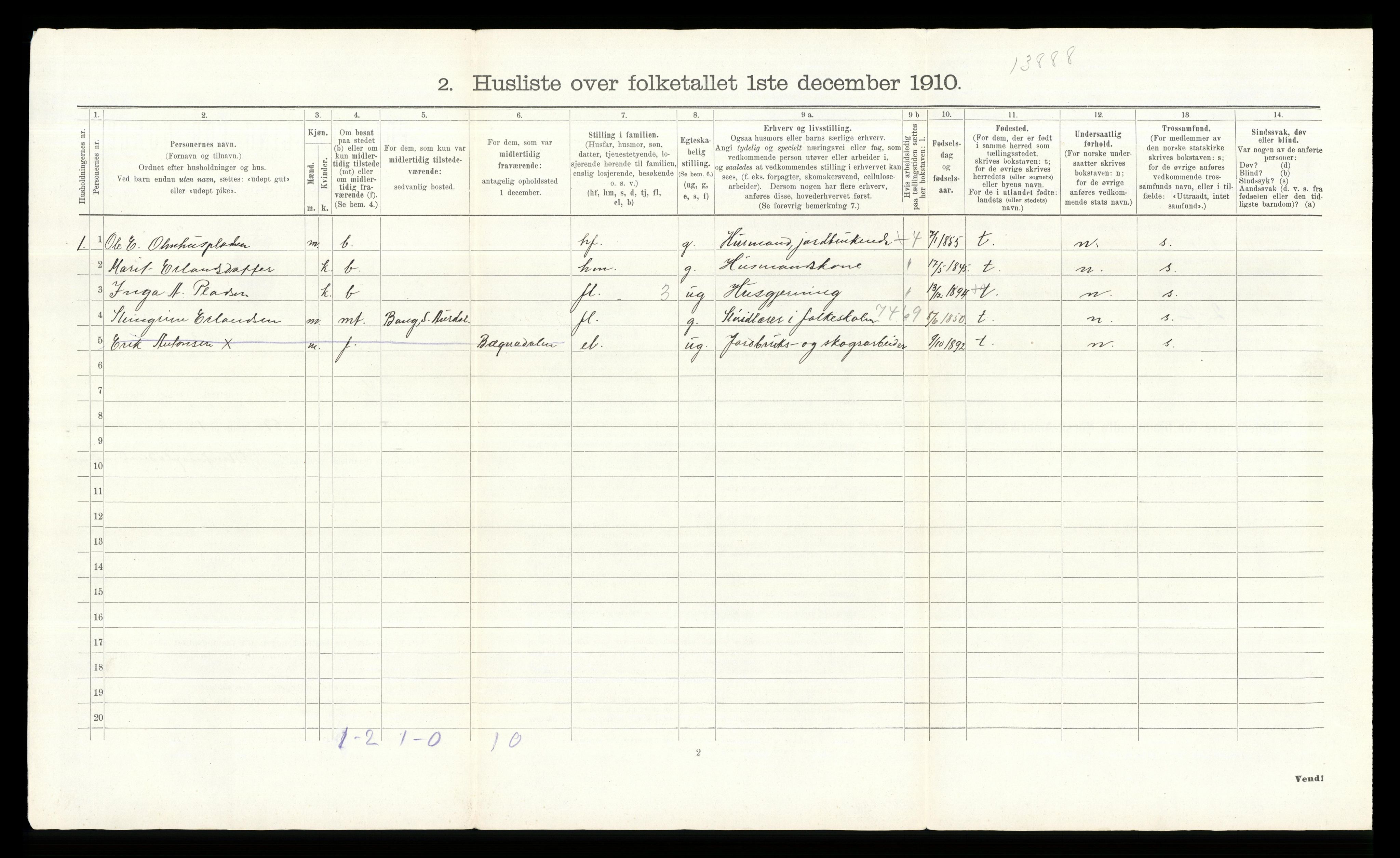 RA, Folketelling 1910 for 0540 Sør-Aurdal herred, 1910, s. 746