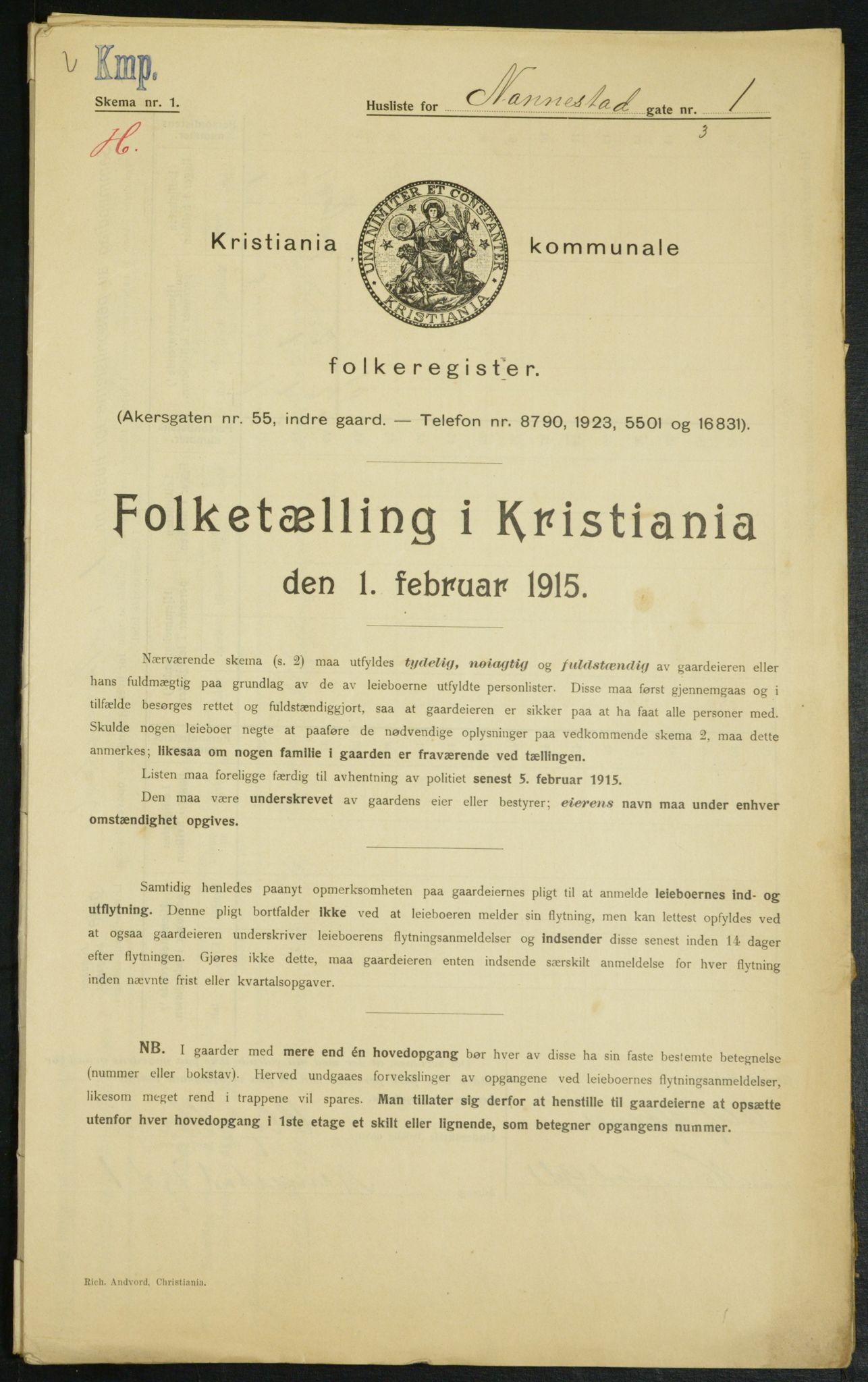 OBA, Kommunal folketelling 1.2.1915 for Kristiania, 1915, s. 68464