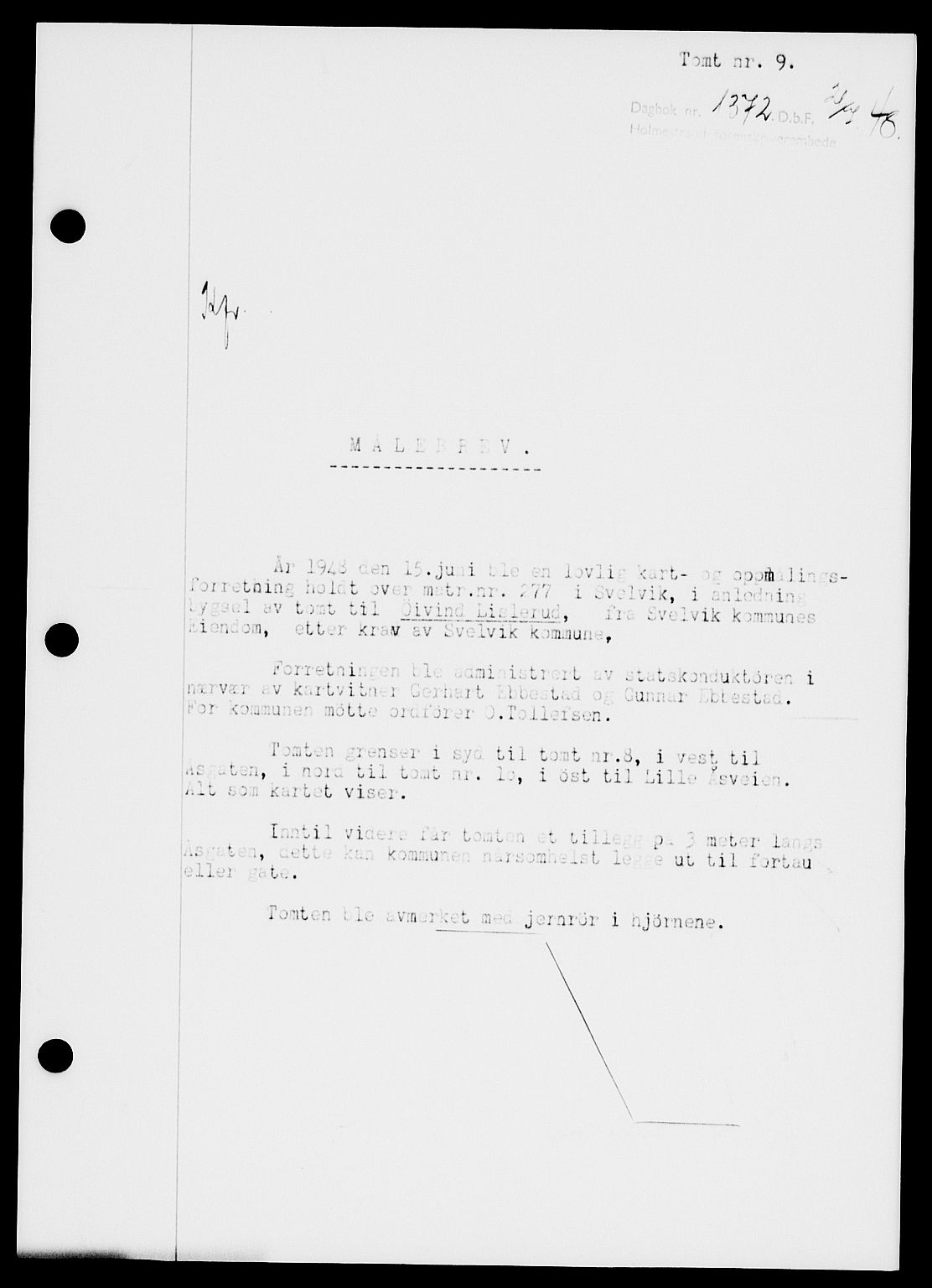 Holmestrand sorenskriveri, SAKO/A-67/G/Ga/Gaa/L0064: Pantebok nr. A-64, 1948-1948, Dagboknr: 1372/1948