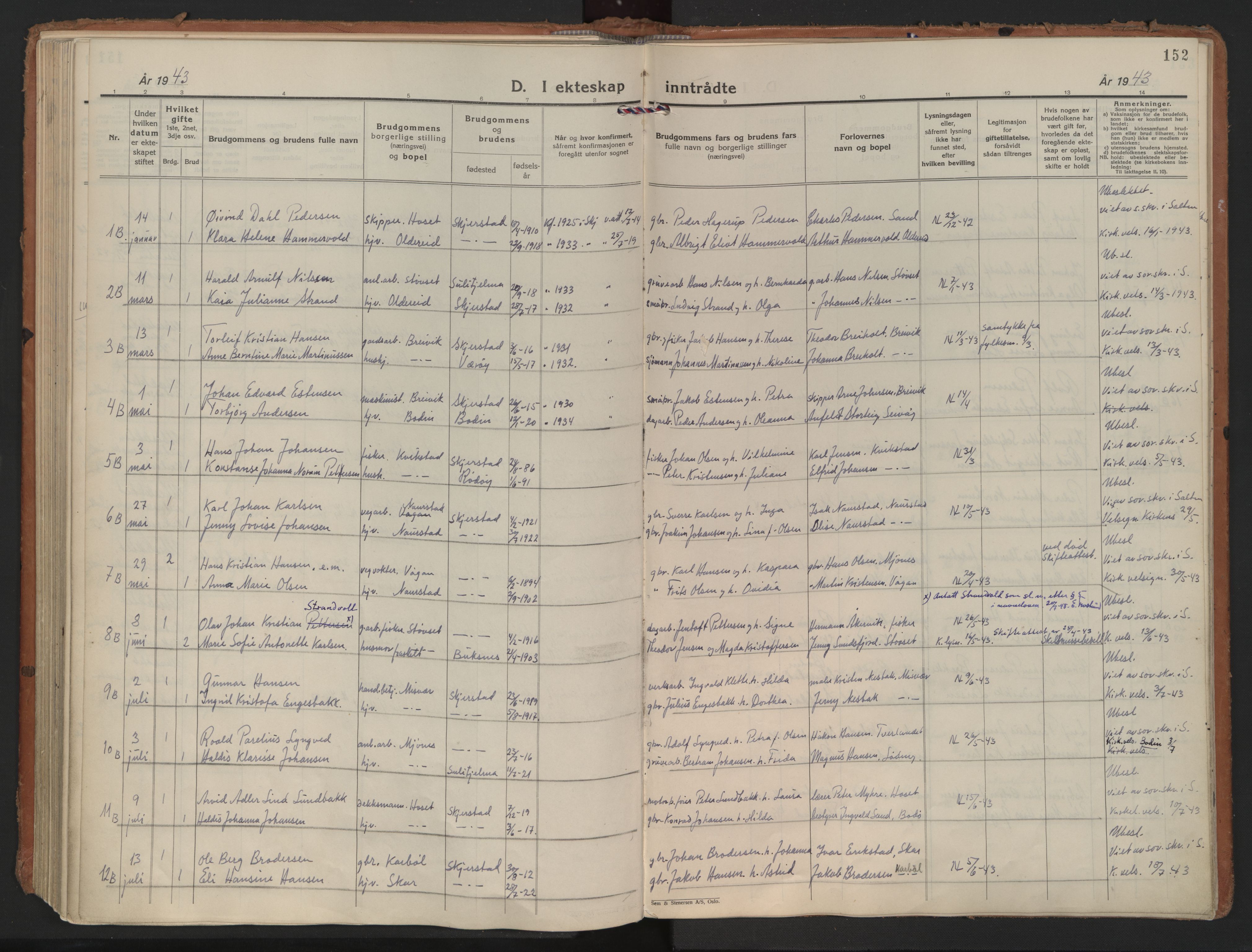 Ministerialprotokoller, klokkerbøker og fødselsregistre - Nordland, AV/SAT-A-1459/852/L0749: Ministerialbok nr. 852A19, 1933-1951, s. 152
