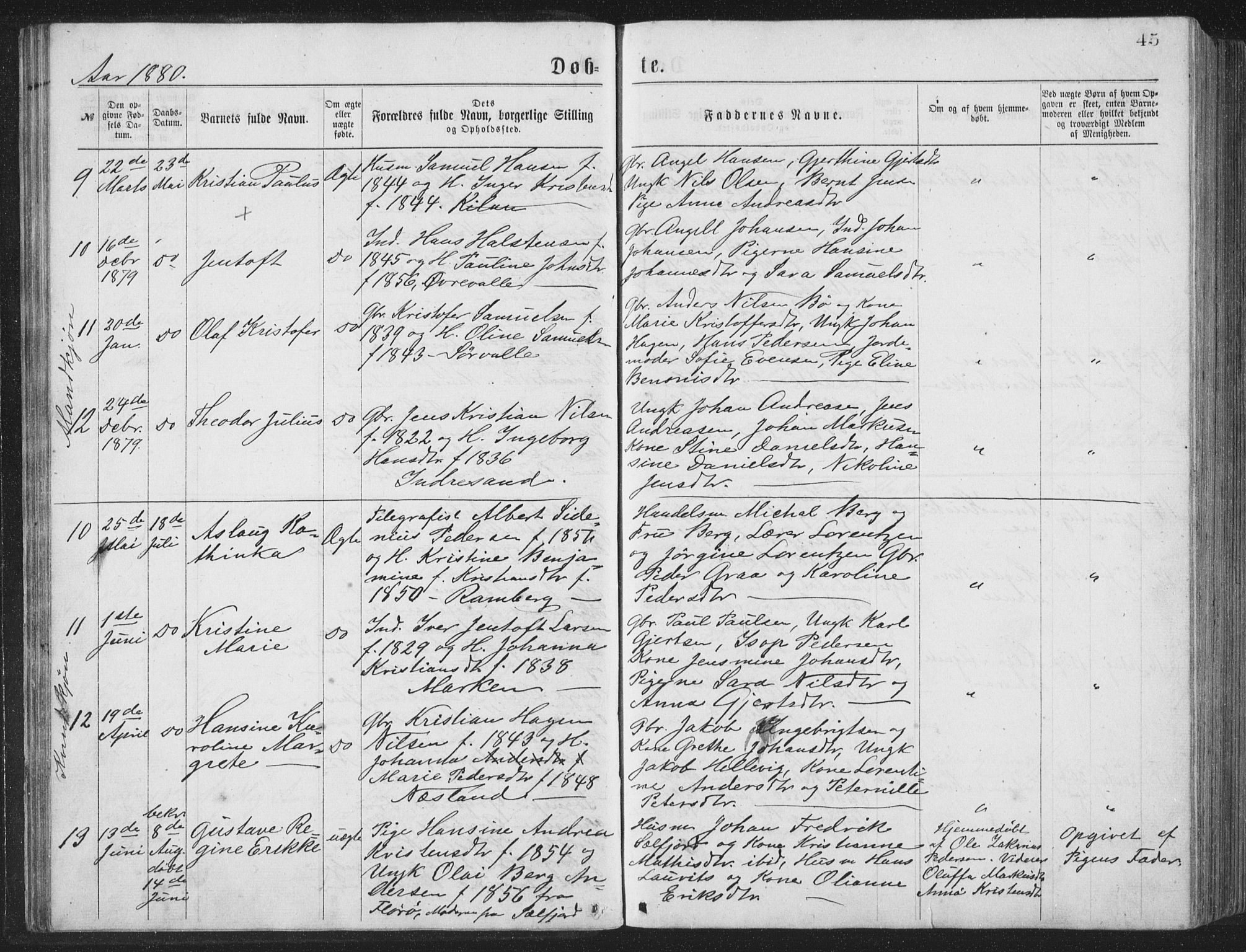 Ministerialprotokoller, klokkerbøker og fødselsregistre - Nordland, AV/SAT-A-1459/885/L1213: Klokkerbok nr. 885C02, 1874-1892, s. 45