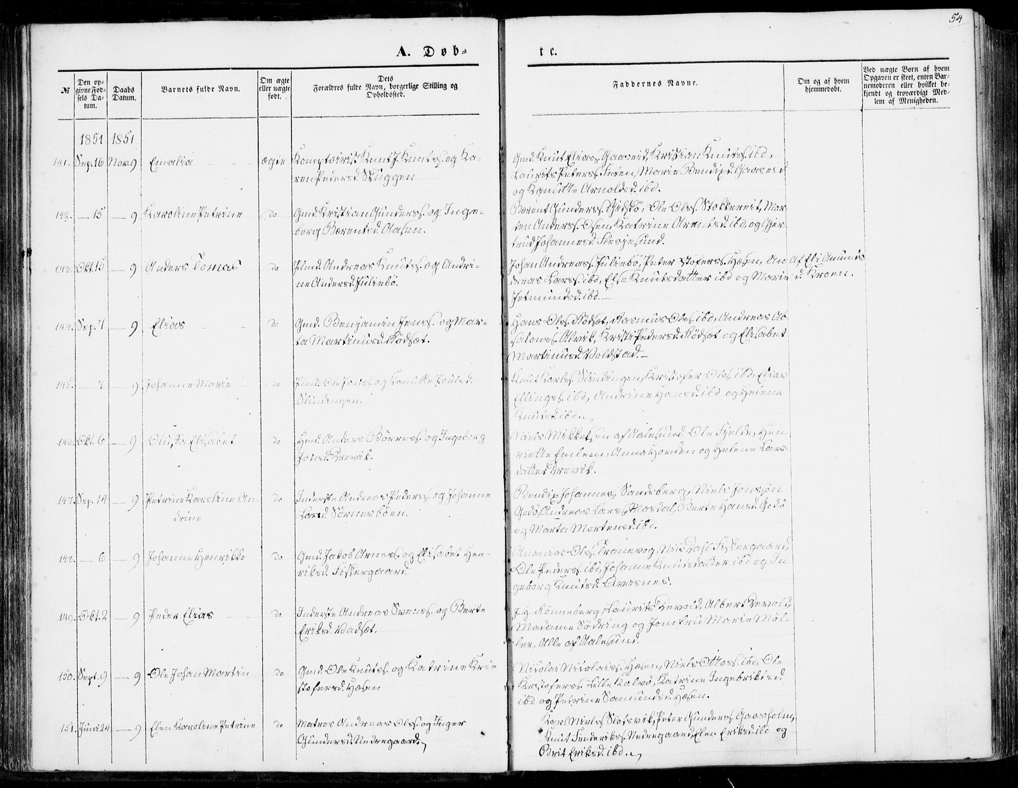 Ministerialprotokoller, klokkerbøker og fødselsregistre - Møre og Romsdal, SAT/A-1454/528/L0397: Ministerialbok nr. 528A08, 1848-1858, s. 54