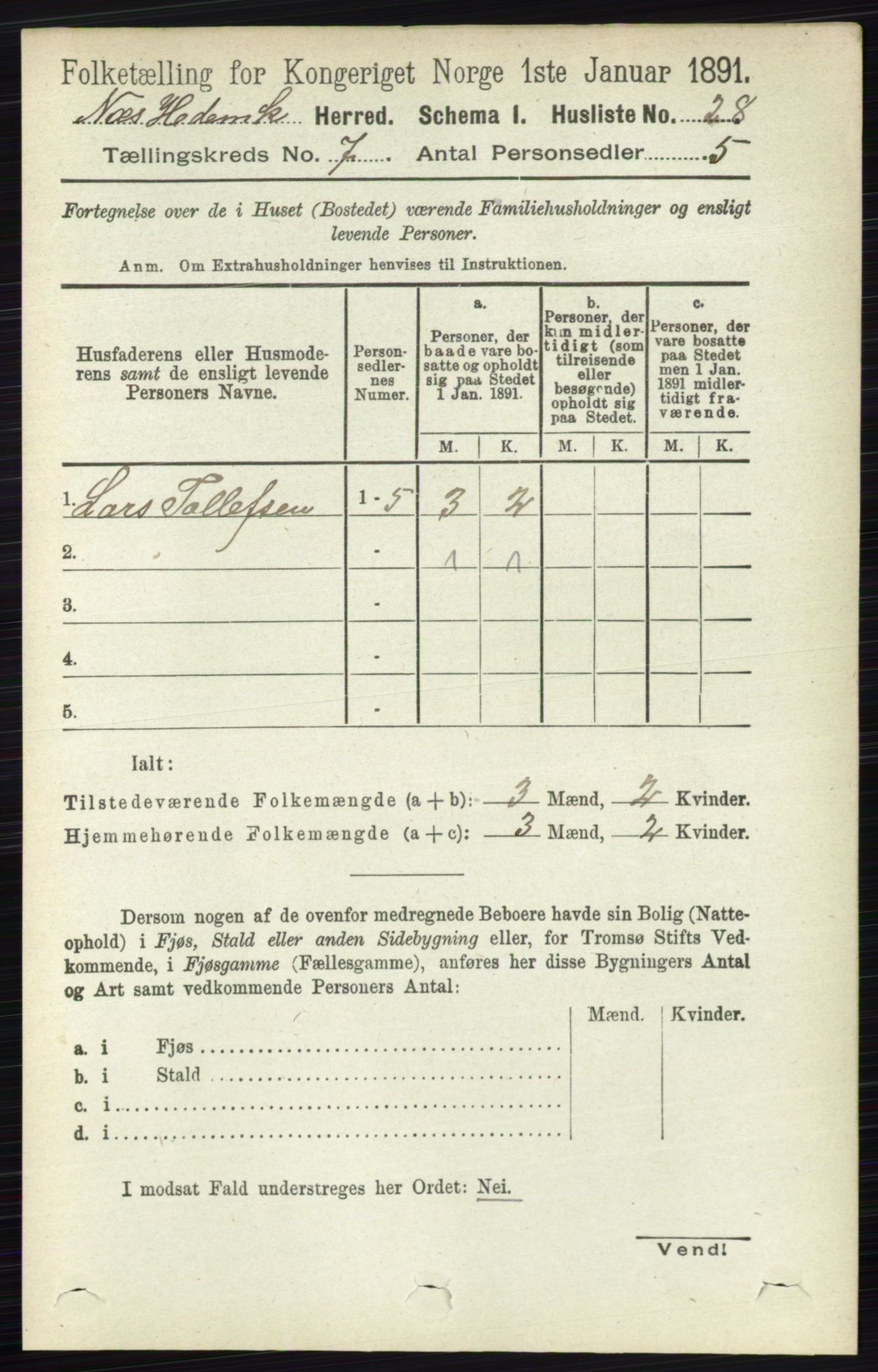 RA, Folketelling 1891 for 0411 Nes herred, 1891, s. 3856