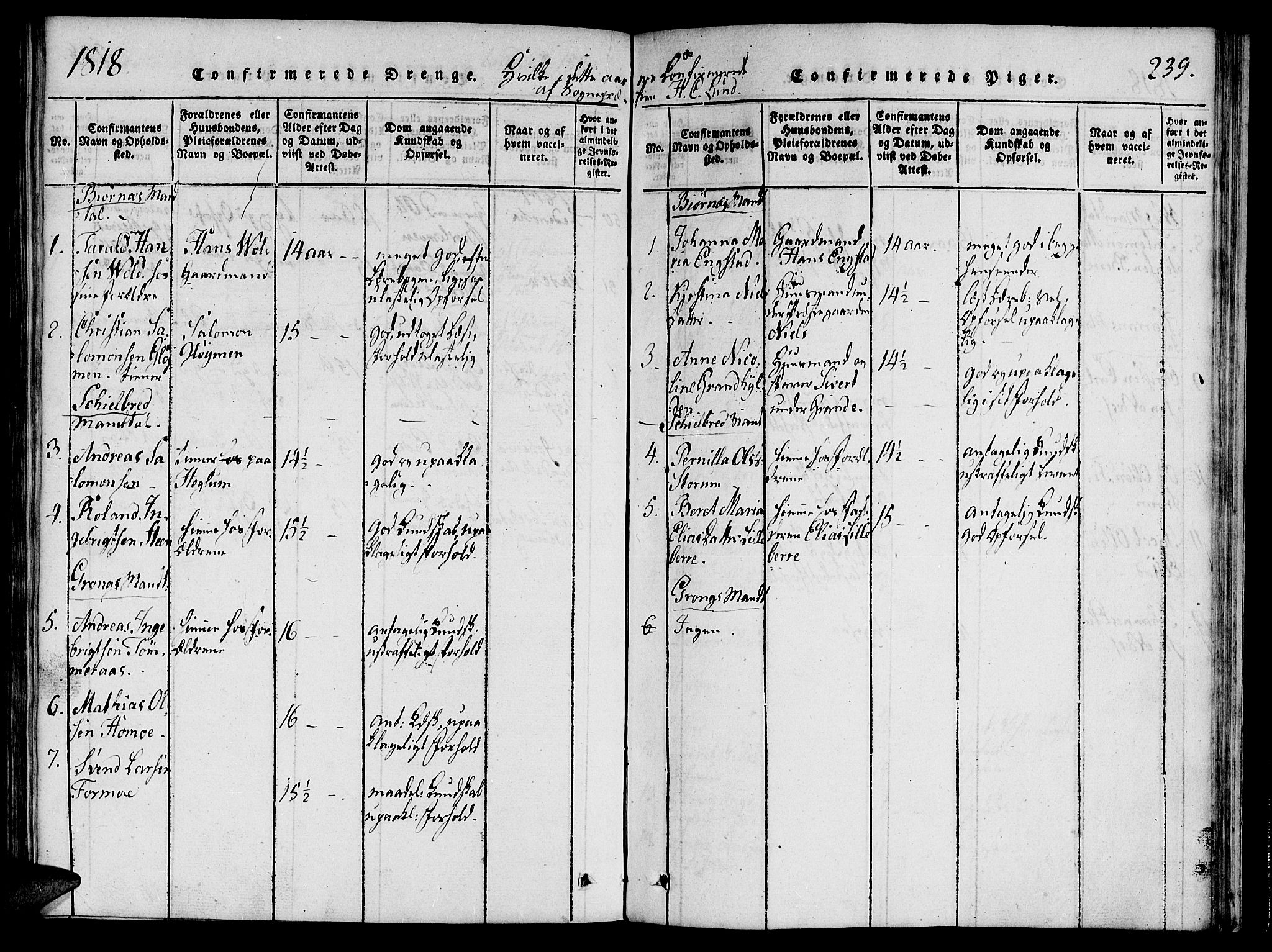 Ministerialprotokoller, klokkerbøker og fødselsregistre - Nord-Trøndelag, SAT/A-1458/764/L0546: Ministerialbok nr. 764A06 /1, 1816-1823, s. 239