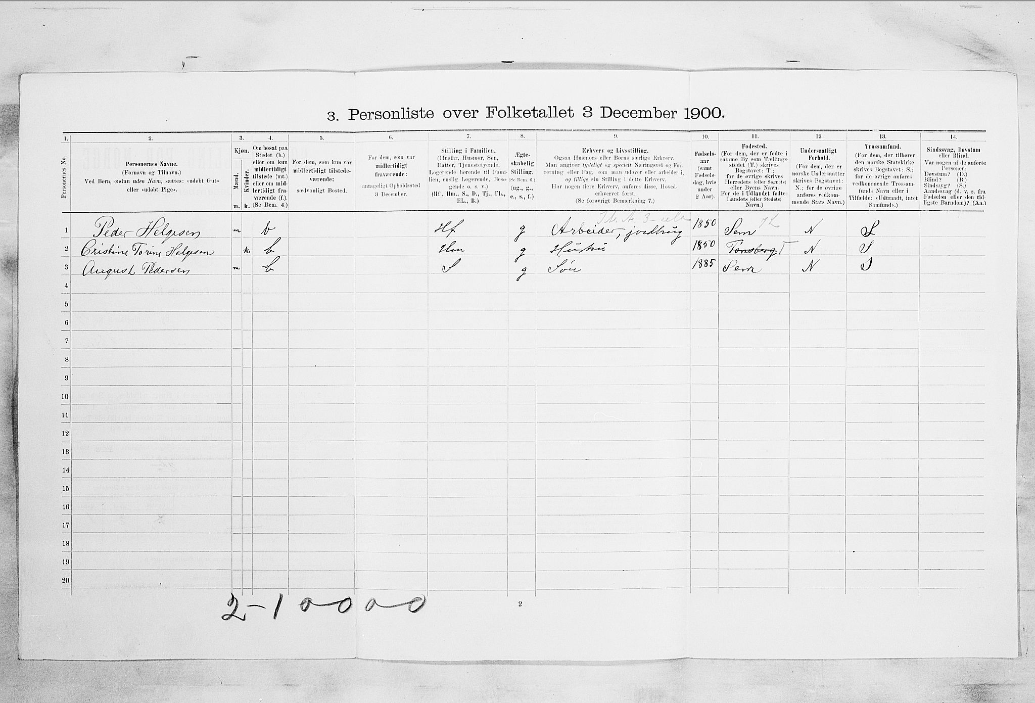 RA, Folketelling 1900 for 0705 Tønsberg kjøpstad, 1900, s. 4998