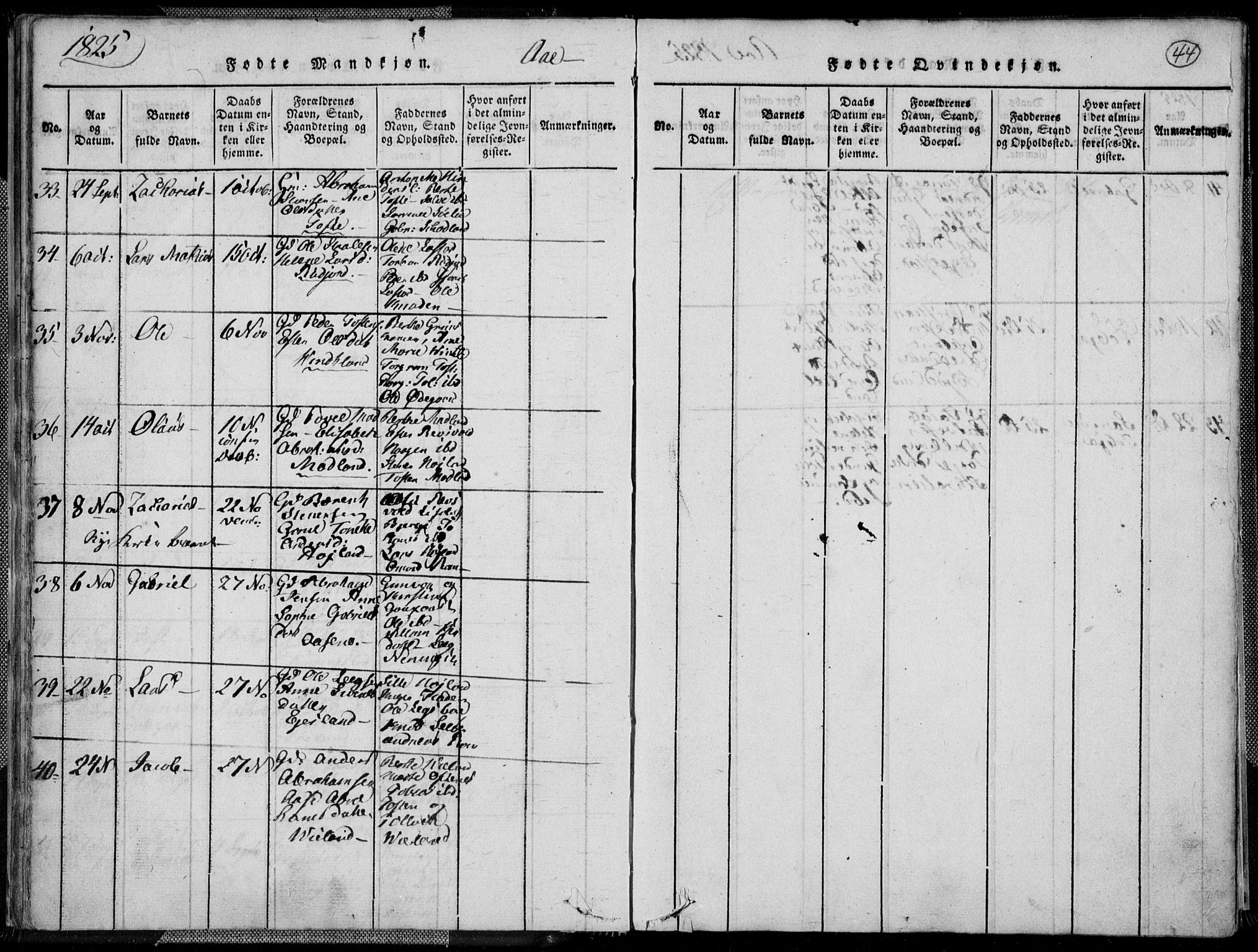 Lyngdal sokneprestkontor, AV/SAK-1111-0029/F/Fa/Fac/L0006: Ministerialbok nr. A 6, 1815-1825, s. 44