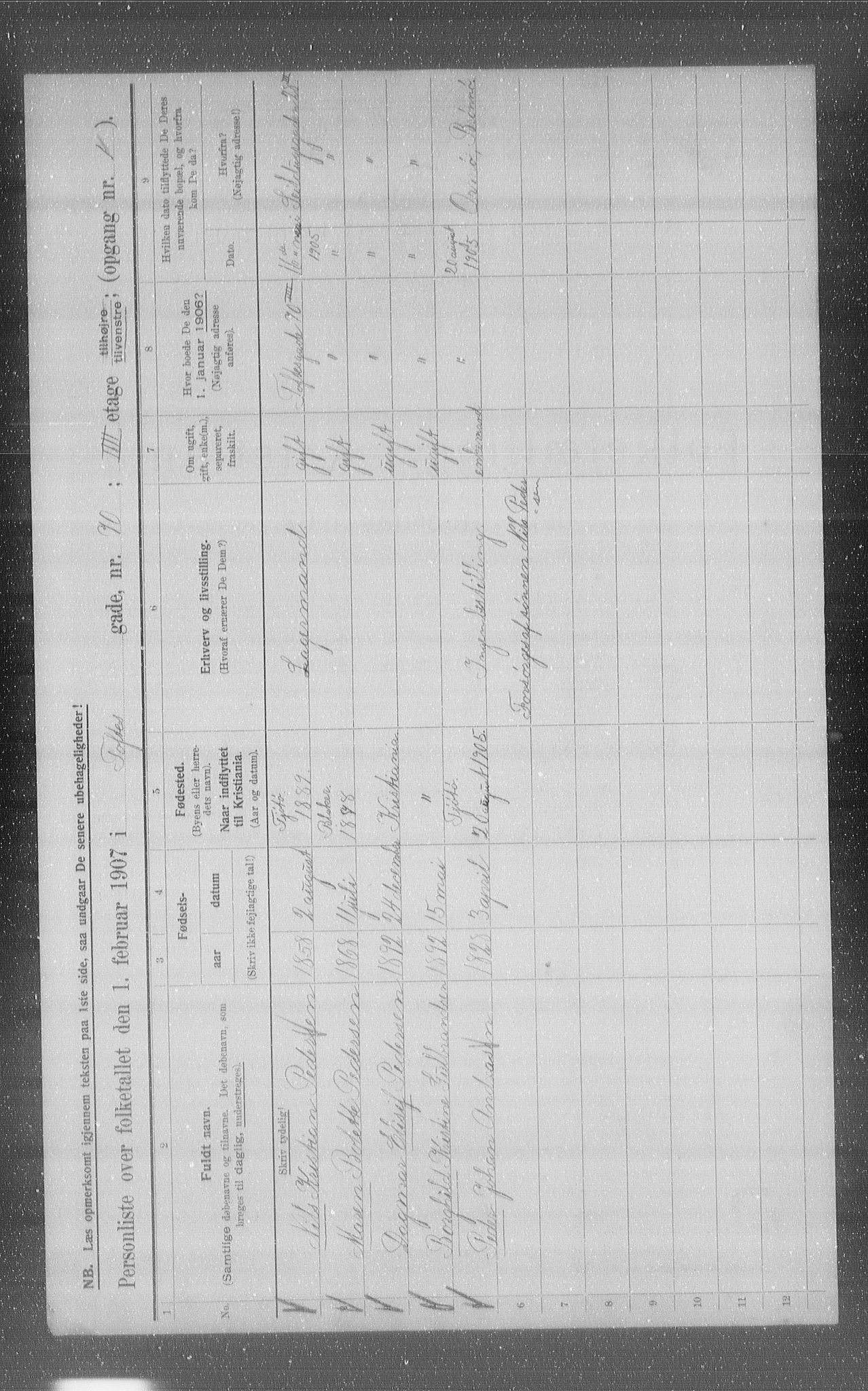 OBA, Kommunal folketelling 1.2.1907 for Kristiania kjøpstad, 1907, s. 57417