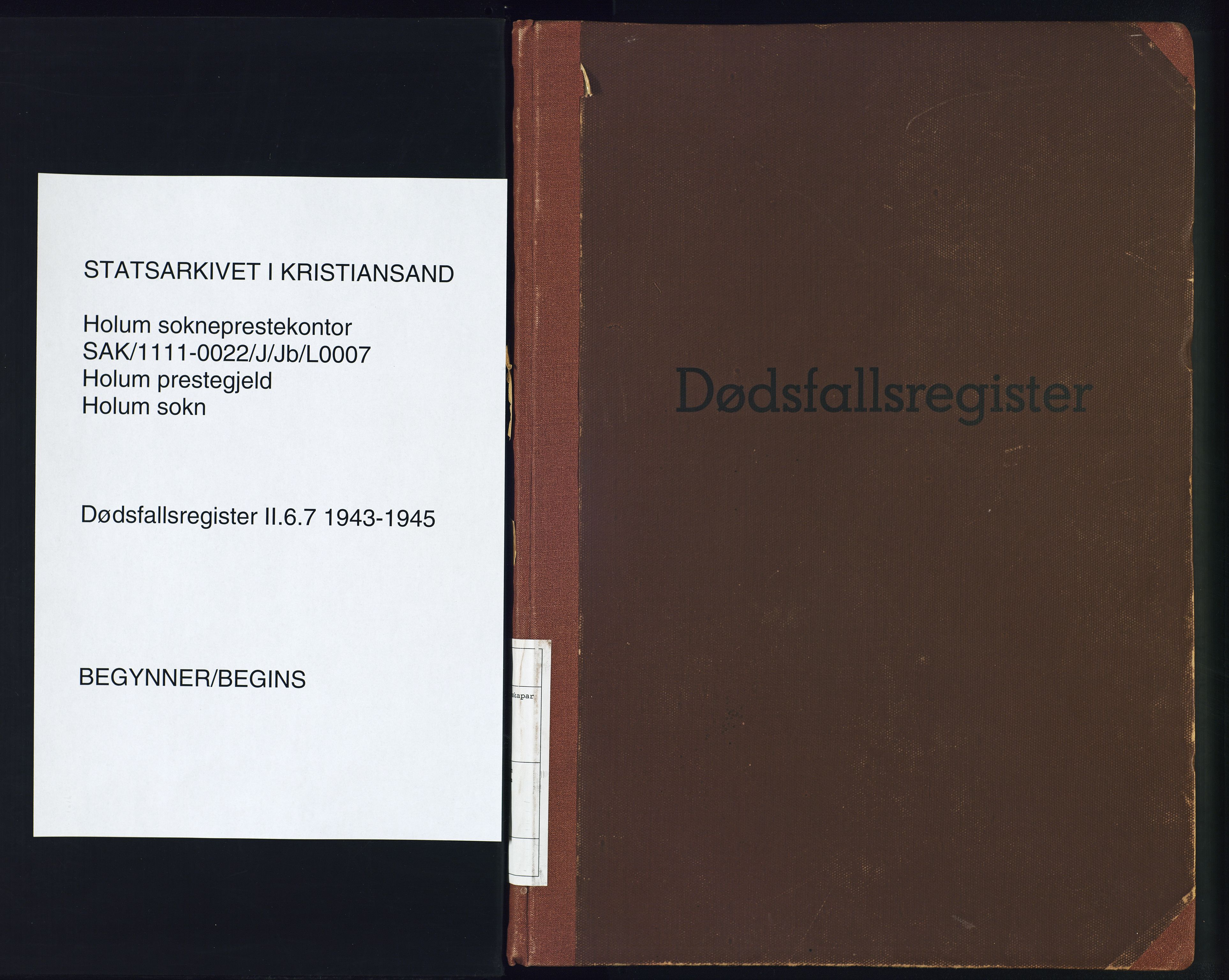 Holum sokneprestkontor, SAK/1111-0022/J/Jb/L0007: II.6.7 - Dødsfallsregister Holum, 1943-1945