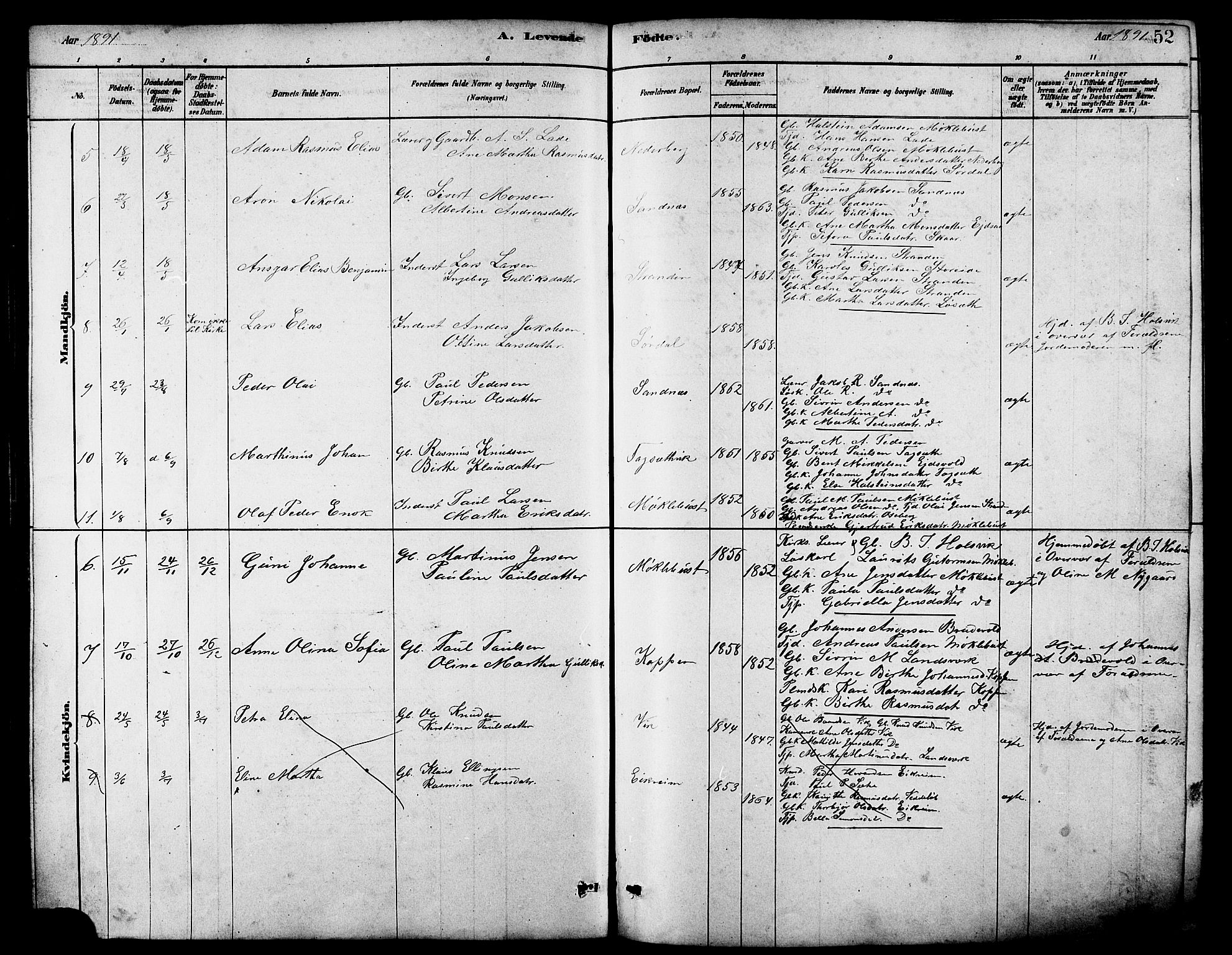 Ministerialprotokoller, klokkerbøker og fødselsregistre - Møre og Romsdal, AV/SAT-A-1454/502/L0027: Klokkerbok nr. 502C01, 1878-1908, s. 52