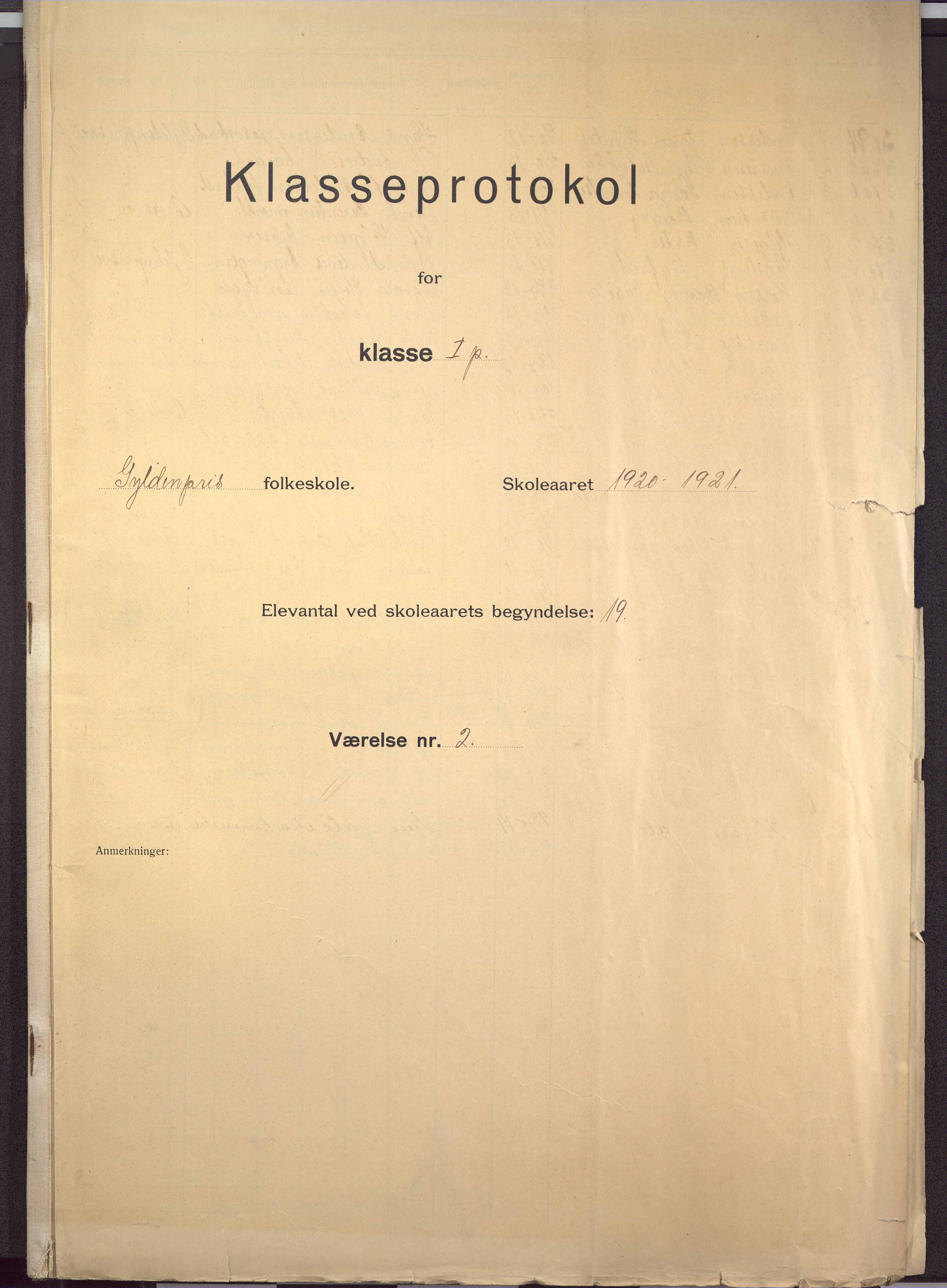 Gyldenpris skole, BBA/A-1363/4254/G/Ga/L0002: Klasseprotokoller, 1920-1923