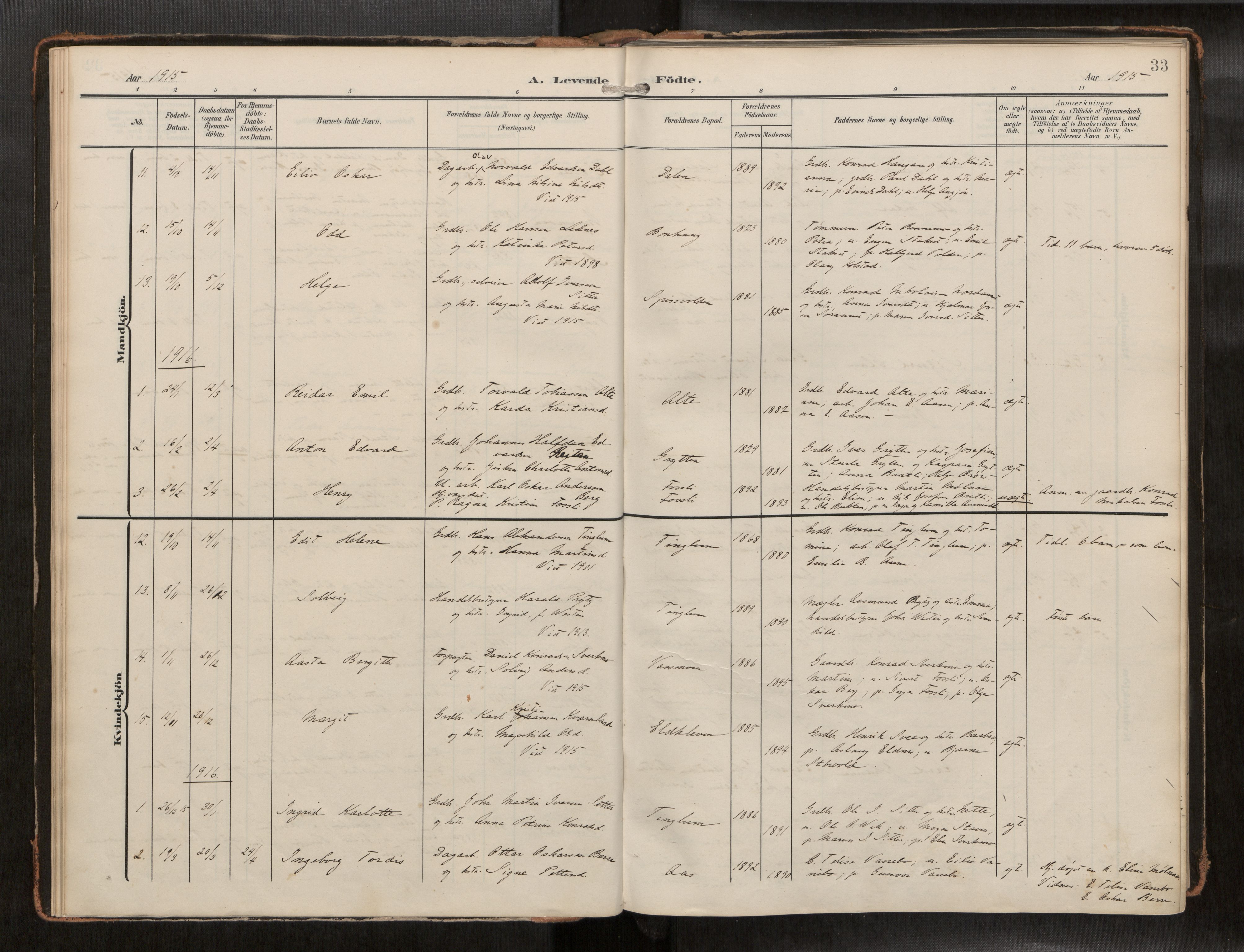 Ministerialprotokoller, klokkerbøker og fødselsregistre - Nord-Trøndelag, AV/SAT-A-1458/742/L0409a: Ministerialbok nr. 742A03, 1906-1924, s. 33