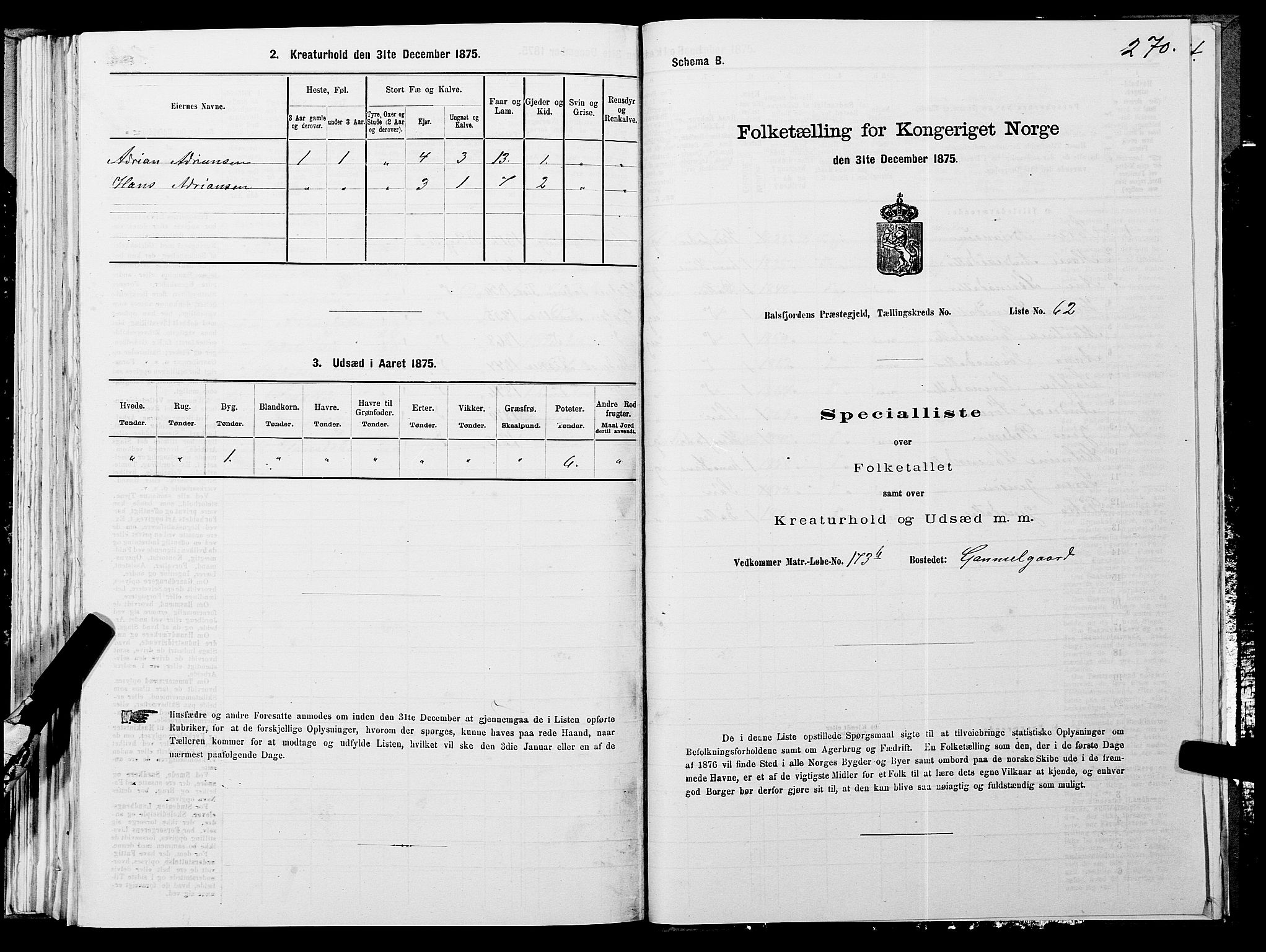 SATØ, Folketelling 1875 for 1933P Balsfjord prestegjeld, 1875, s. 1870