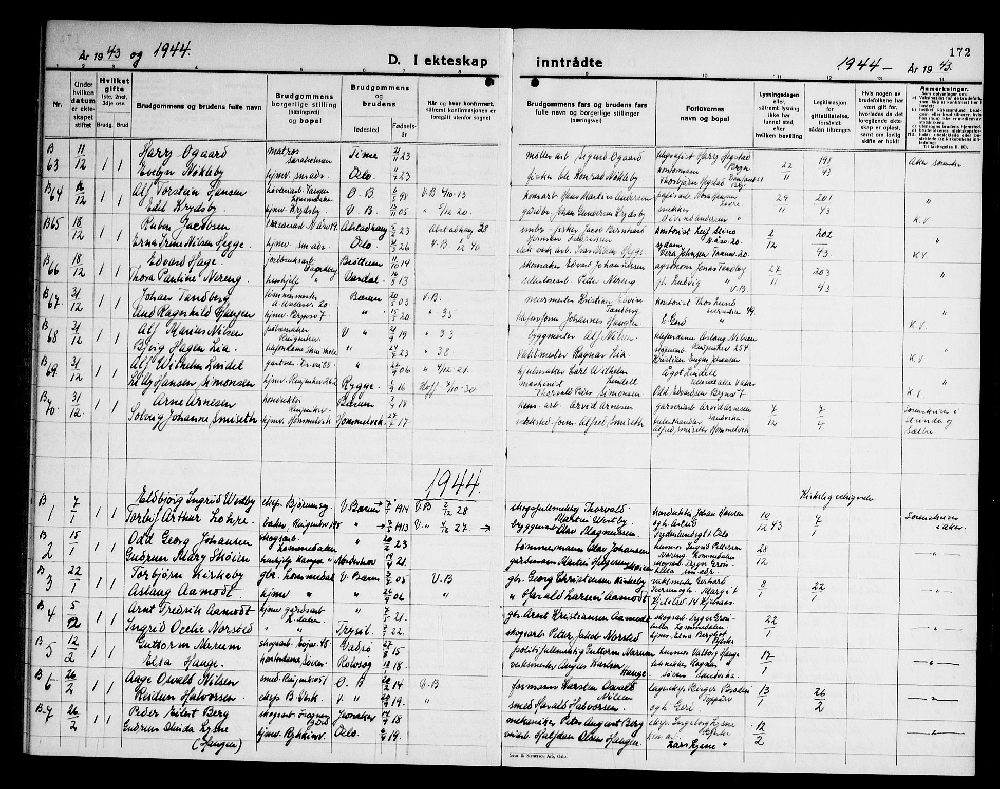 Vestre Bærum prestekontor Kirkebøker, AV/SAO-A-10209a/G/L0002: Klokkerbok nr. 2, 1931-1947, s. 172