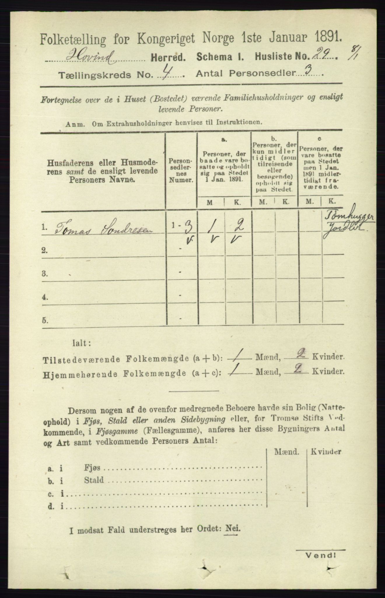 RA, Folketelling 1891 for 0825 Hovin herred, 1891, s. 809