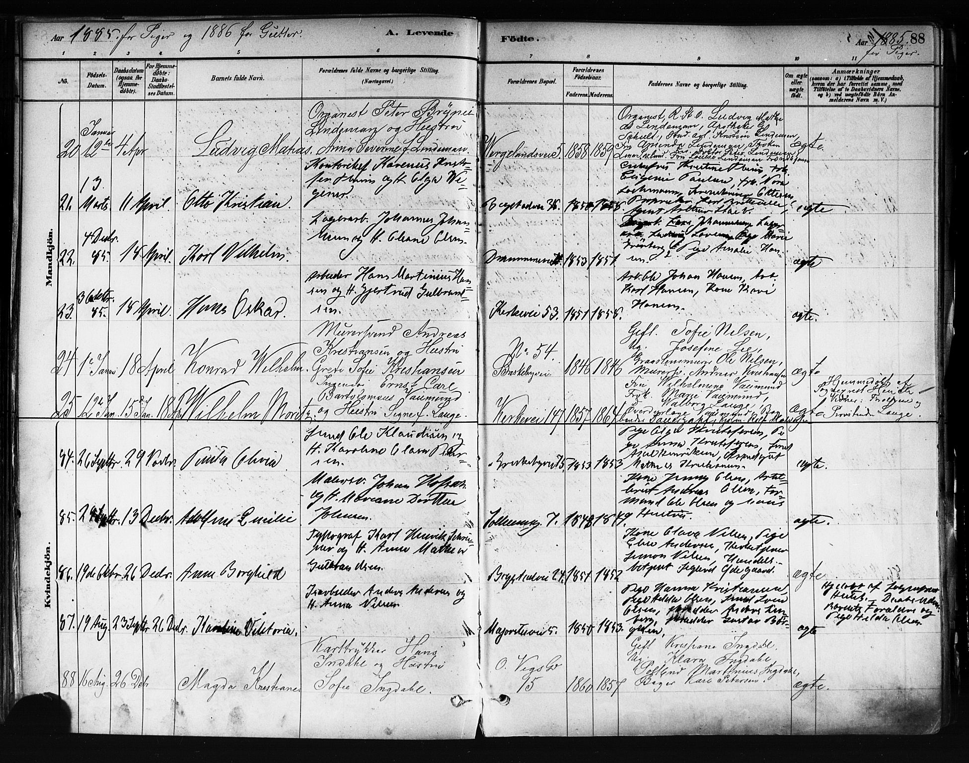 Uranienborg prestekontor Kirkebøker, AV/SAO-A-10877/F/Fa/L0001: Ministerialbok nr. 1, 1880-1895, s. 88
