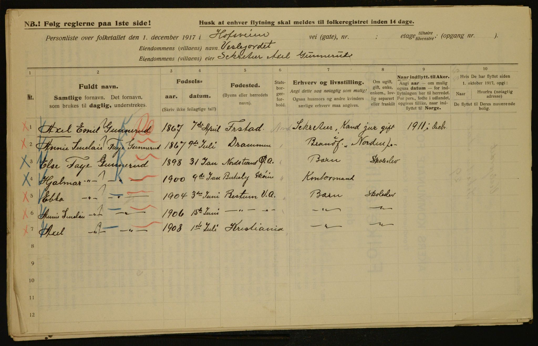 OBA, Kommunal folketelling 1.12.1917 for Aker, 1917, s. 4284
