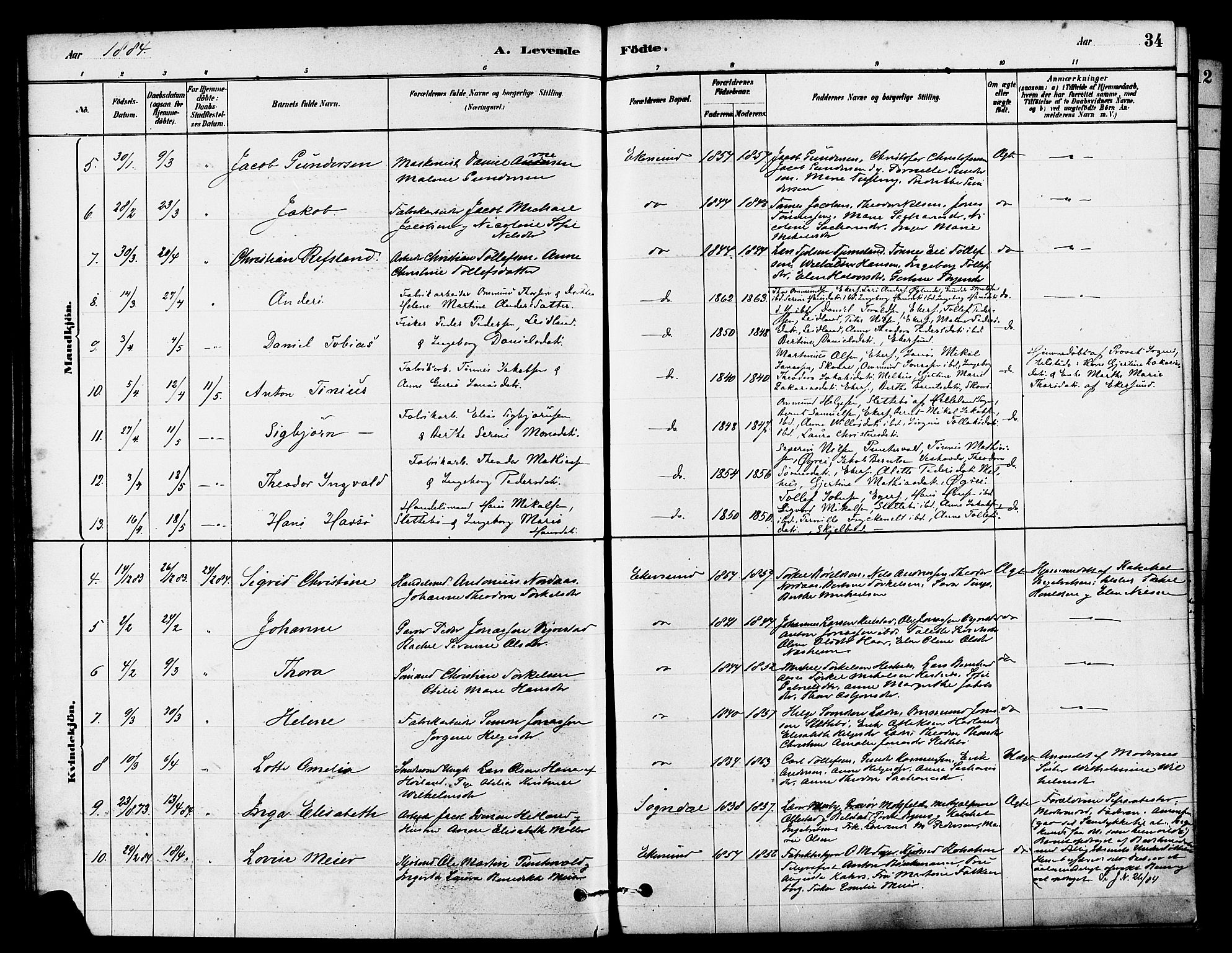 Eigersund sokneprestkontor, AV/SAST-A-101807/S08/L0015: Ministerialbok nr. A 15, 1879-1892, s. 34