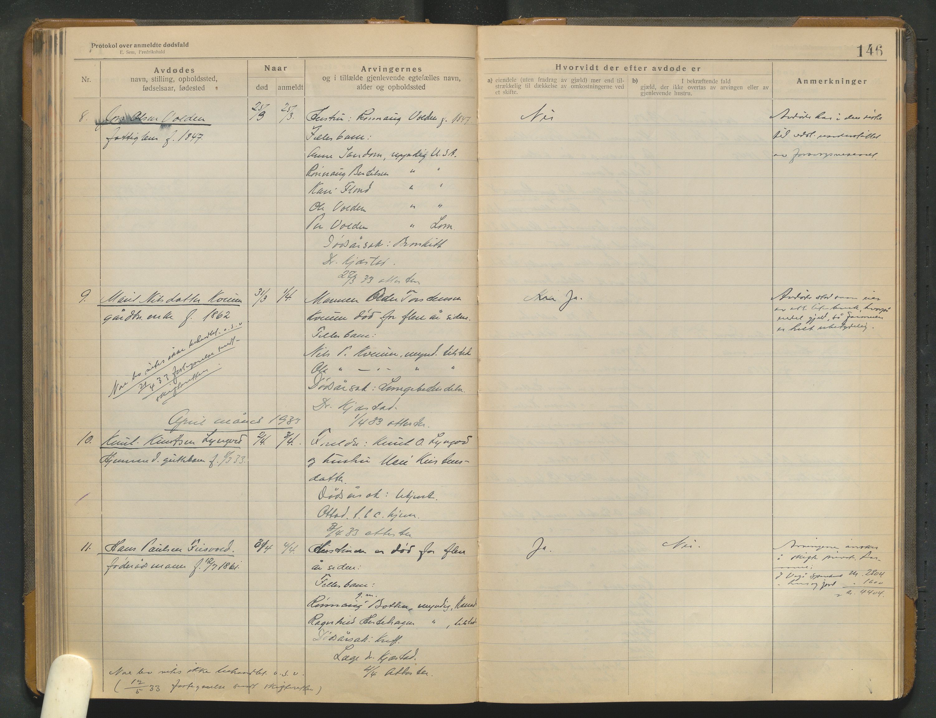 Lom lensmannskontor, SAH/PGL-006/H/Ha/Haa/L0001/0004: Dødsfallsprotokoller / Dødsfallsprotokoll, 1922-1937, s. 146