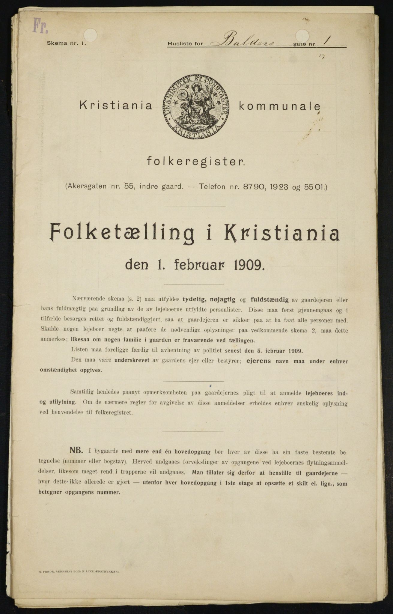 OBA, Kommunal folketelling 1.2.1909 for Kristiania kjøpstad, 1909, s. 2793