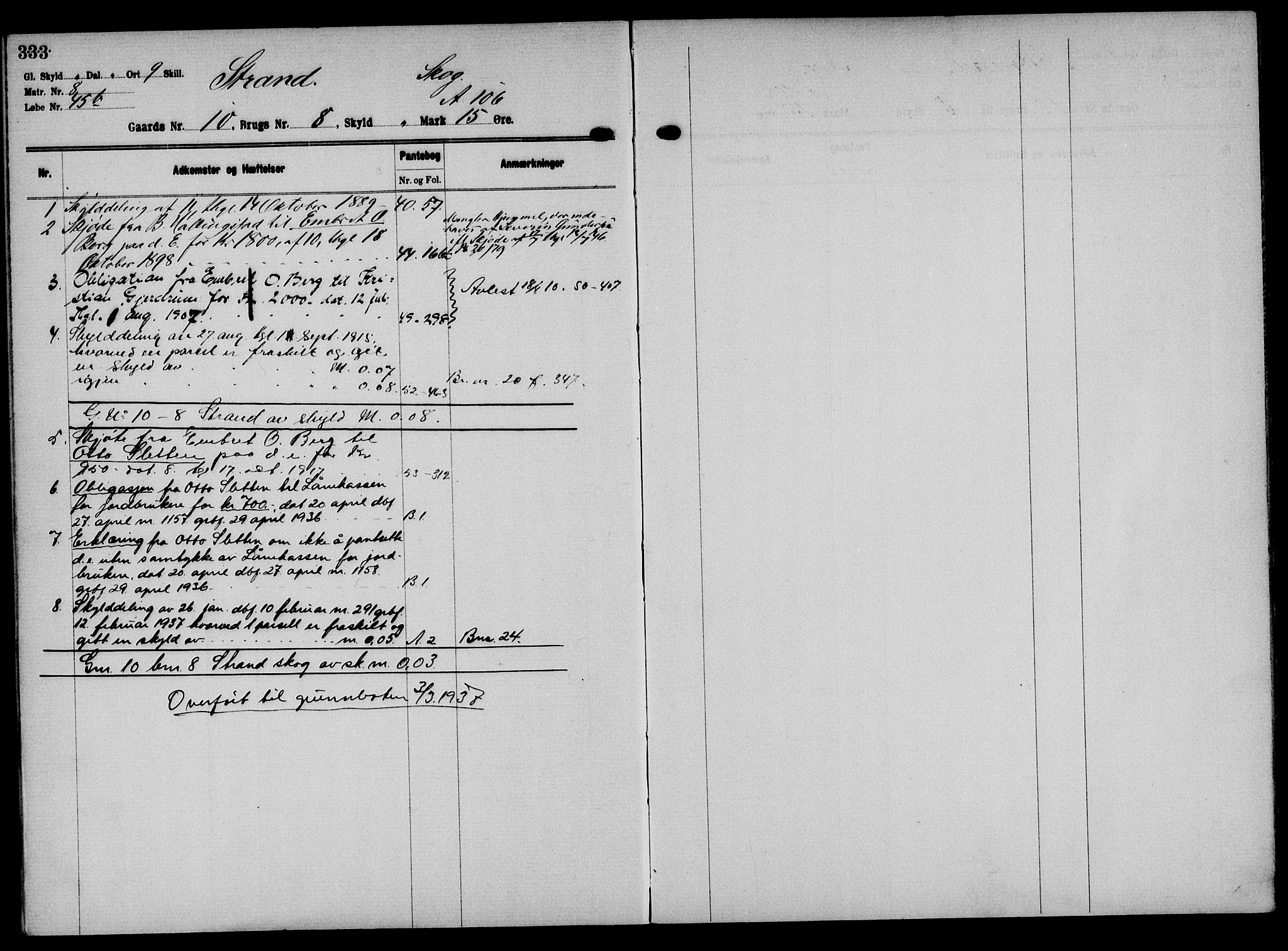 Solør tingrett, AV/SAH-TING-008/H/Ha/Hak/L0001: Panteregister nr. I, 1900-1935, s. 333