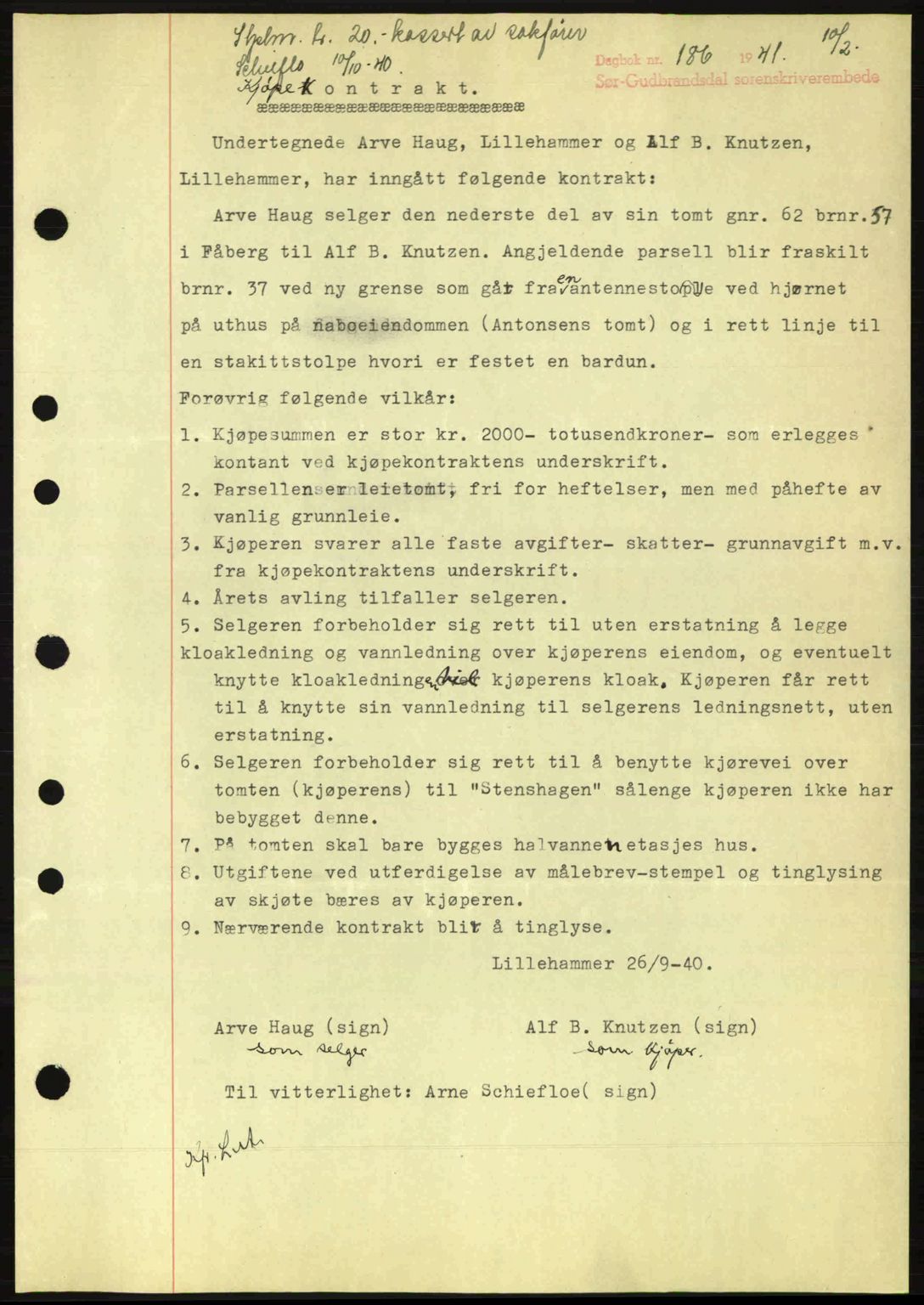 Sør-Gudbrandsdal tingrett, SAH/TING-004/H/Hb/Hbd/L0008: Pantebok nr. A8, 1940-1941, Dagboknr: 186/1941
