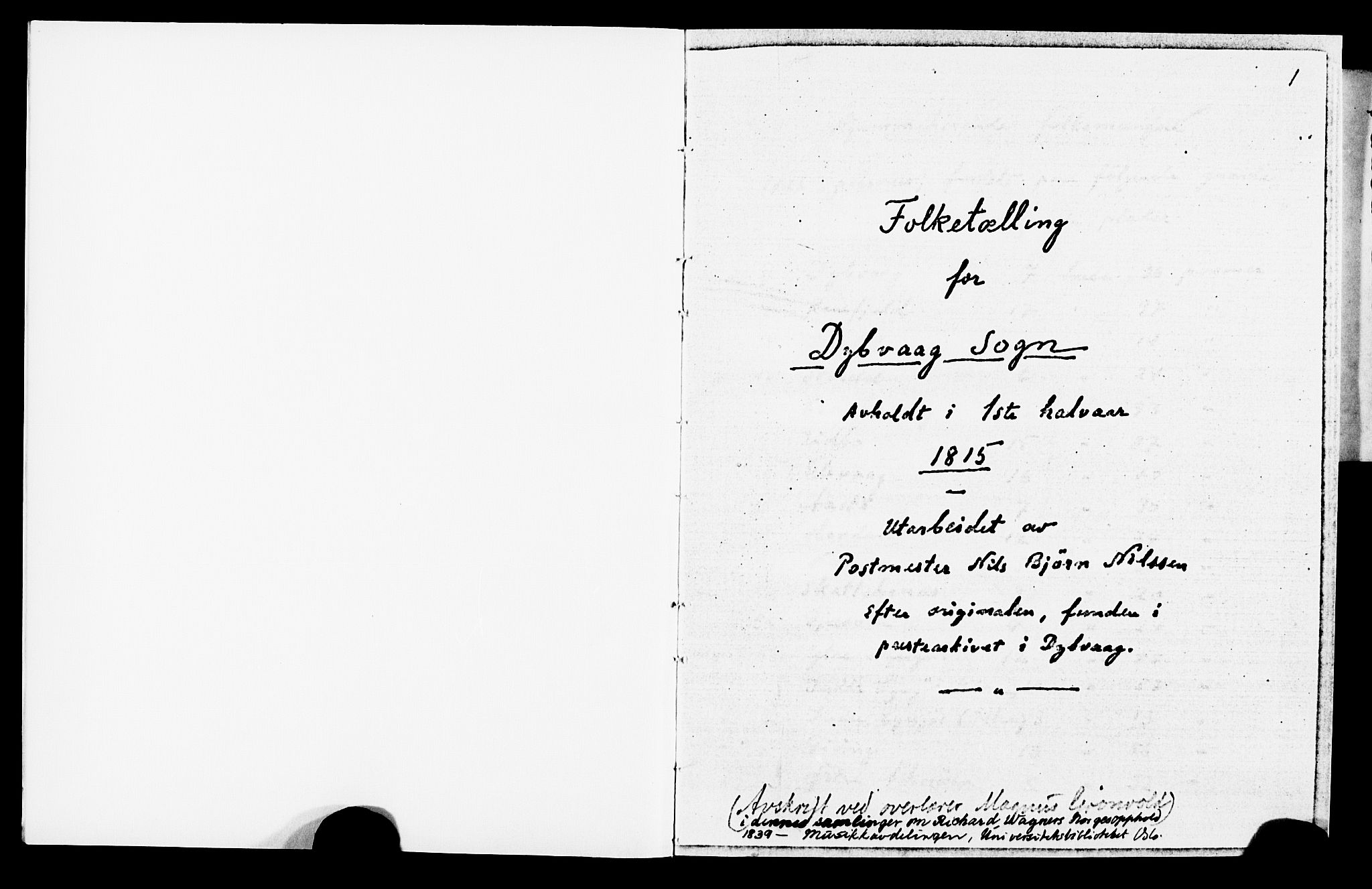 AAKS, Folketelling 1815 for 0915S1 Dypvåg prestegjeld, Dypvåg sokn (avskrift), 1815, s. 1