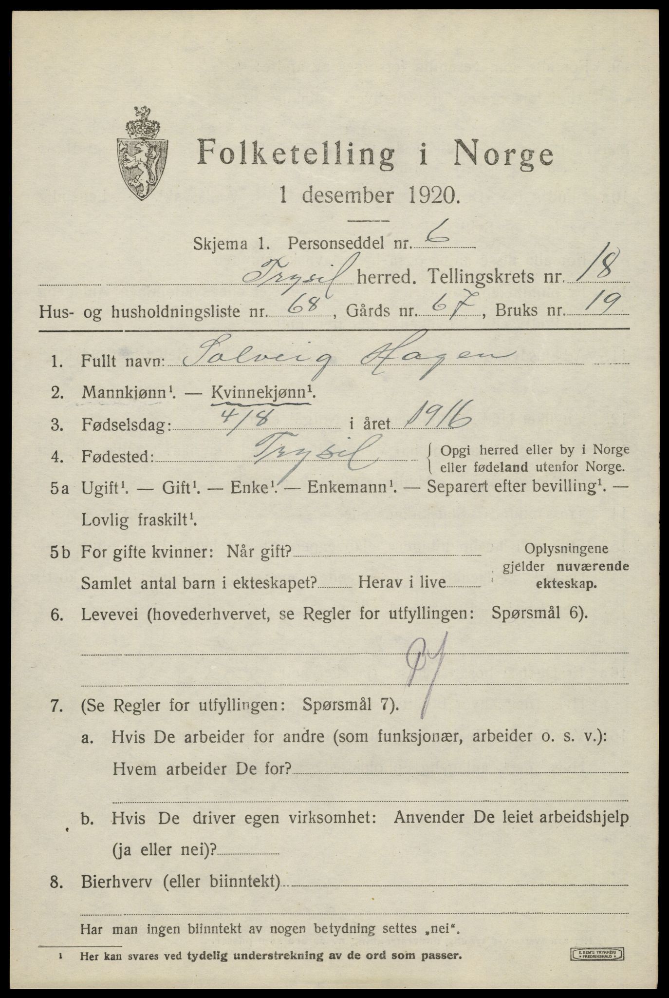 SAH, Folketelling 1920 for 0428 Trysil herred, 1920, s. 12587