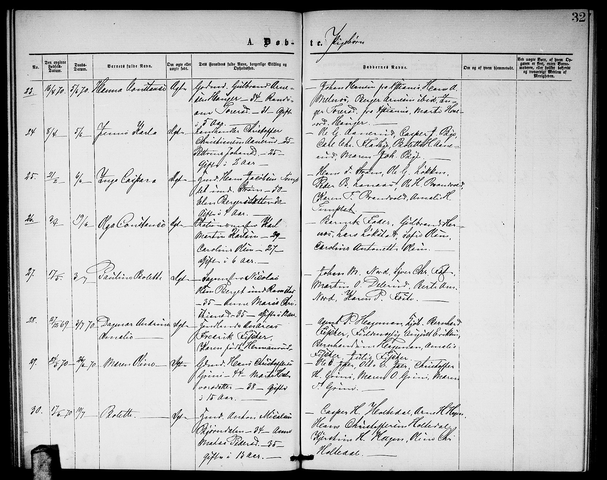 Fet prestekontor Kirkebøker, AV/SAO-A-10370a/G/Ga/L0004: Klokkerbok nr. I 4, 1868-1874, s. 32