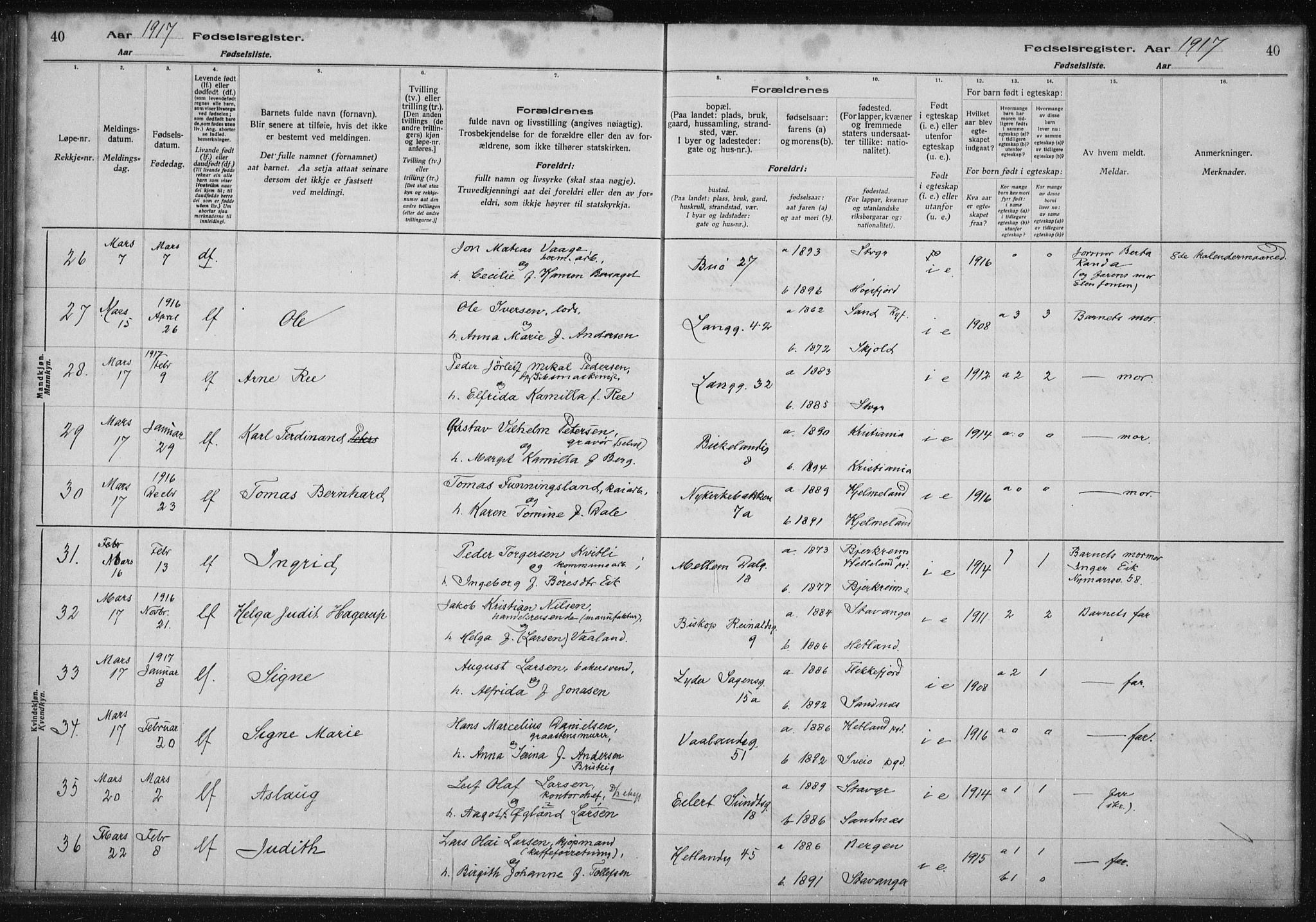 St. Petri sokneprestkontor, AV/SAST-A-101813/002/A/L0001: Fødselsregister nr. 1, 1916-1922, s. 40