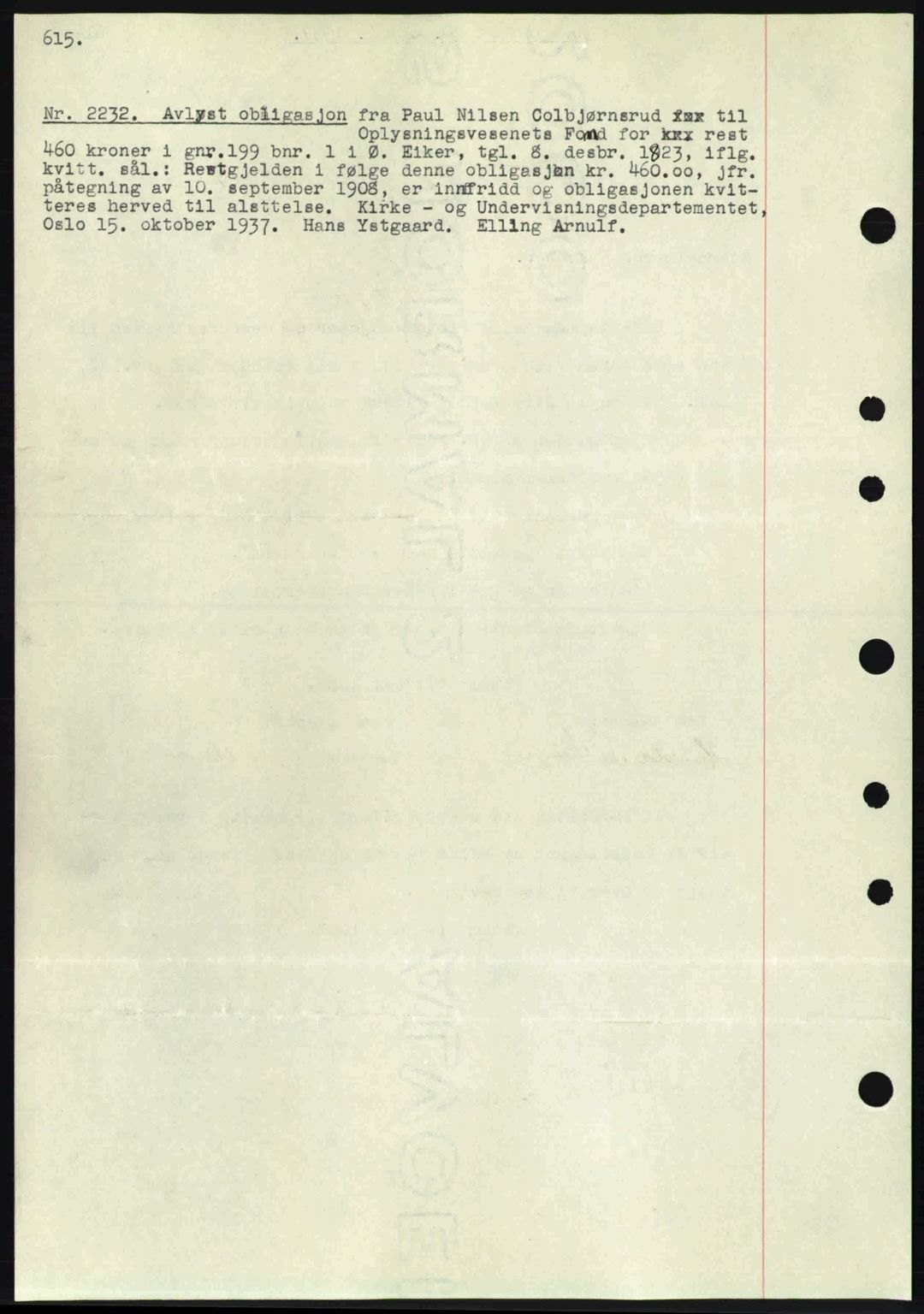 Eiker, Modum og Sigdal sorenskriveri, SAKO/A-123/G/Ga/Gab/L0036: Pantebok nr. A6, 1937-1937, Dagboknr: 2232/1937