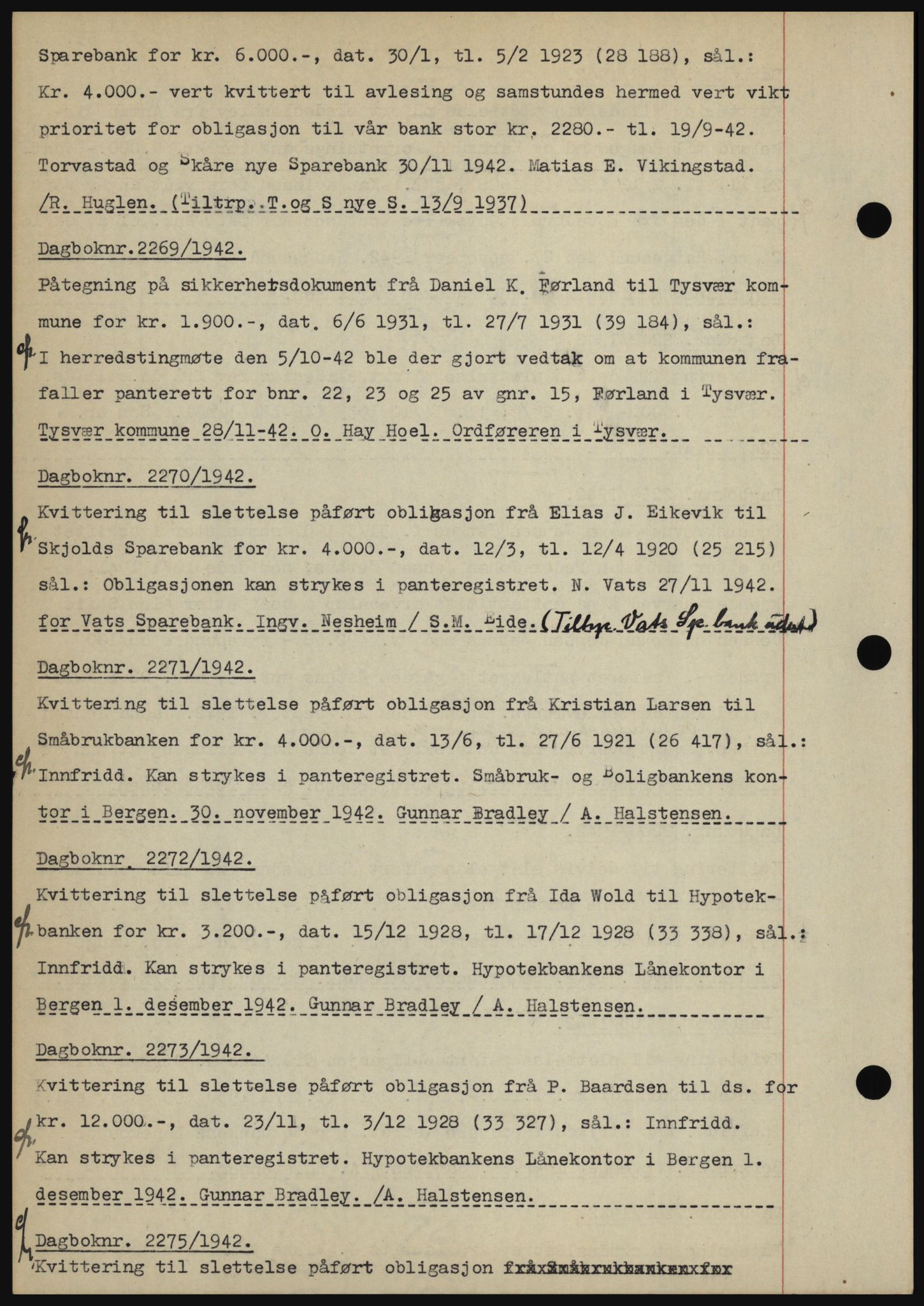 Karmsund sorenskriveri, SAST/A-100311/01/II/IIBBE/L0008: Pantebok nr. B 54, 1942-1943, Dagboknr: 2269/1942
