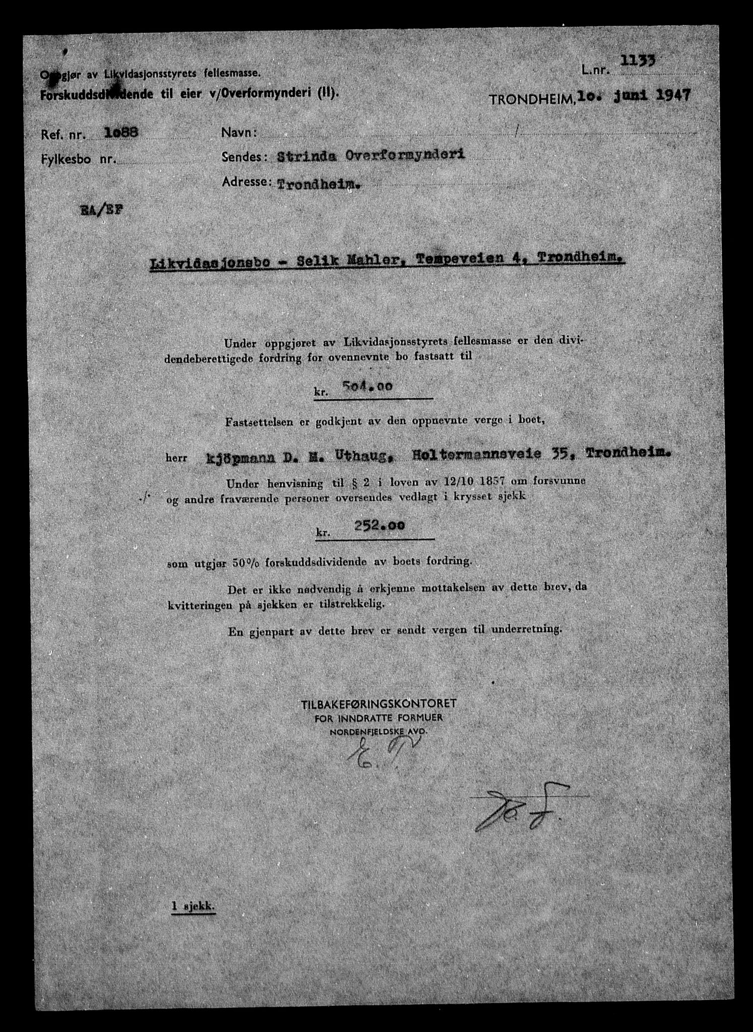 Justisdepartementet, Tilbakeføringskontoret for inndratte formuer, AV/RA-S-1564/H/Hc/Hca/L0903: --, 1945-1947, s. 407