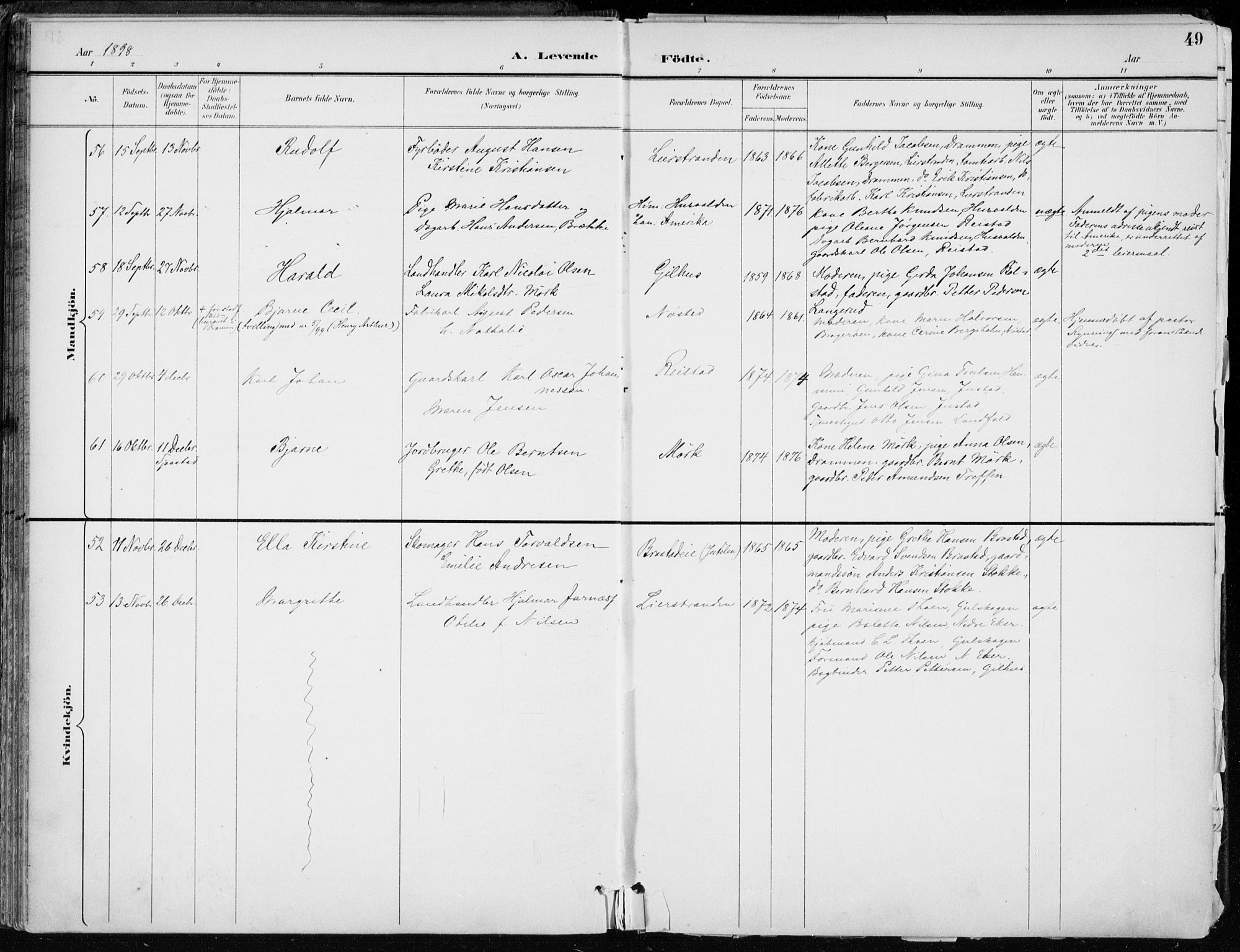 Lier kirkebøker, AV/SAKO-A-230/F/Fa/L0016: Ministerialbok nr. I 16, 1895-1900, s. 49