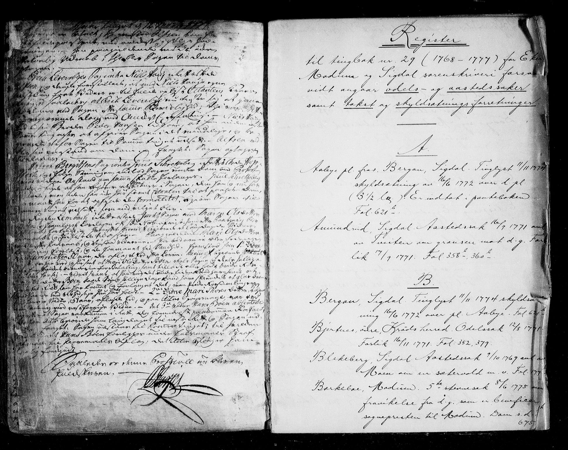 Eiker, Modum og Sigdal sorenskriveri, SAKO/A-123/F/Fa/Fac/L0008: Tingbok, 1768-1777