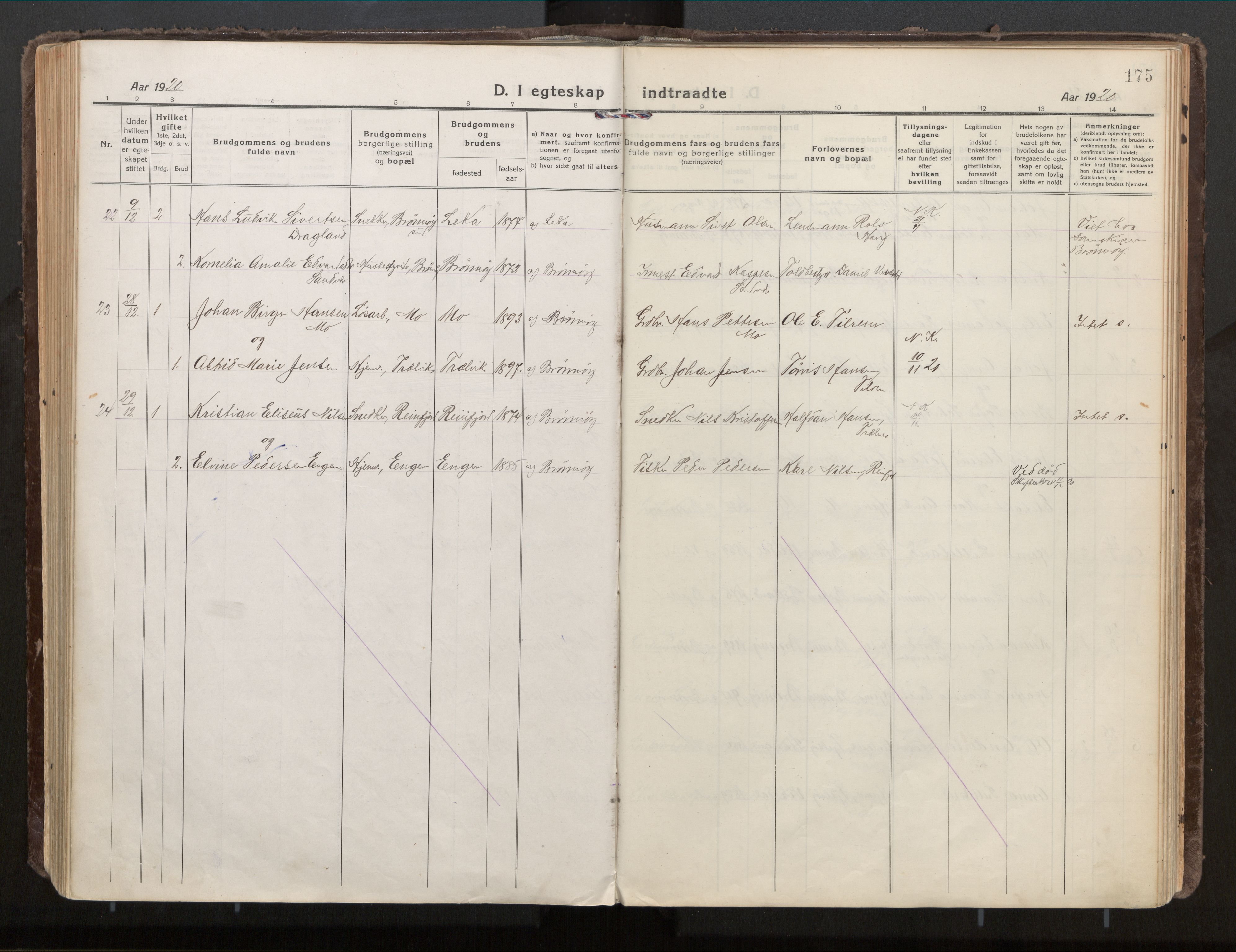 Ministerialprotokoller, klokkerbøker og fødselsregistre - Nordland, AV/SAT-A-1459/813/L0207a: Ministerialbok nr. 813A18, 1919-1927, s. 175